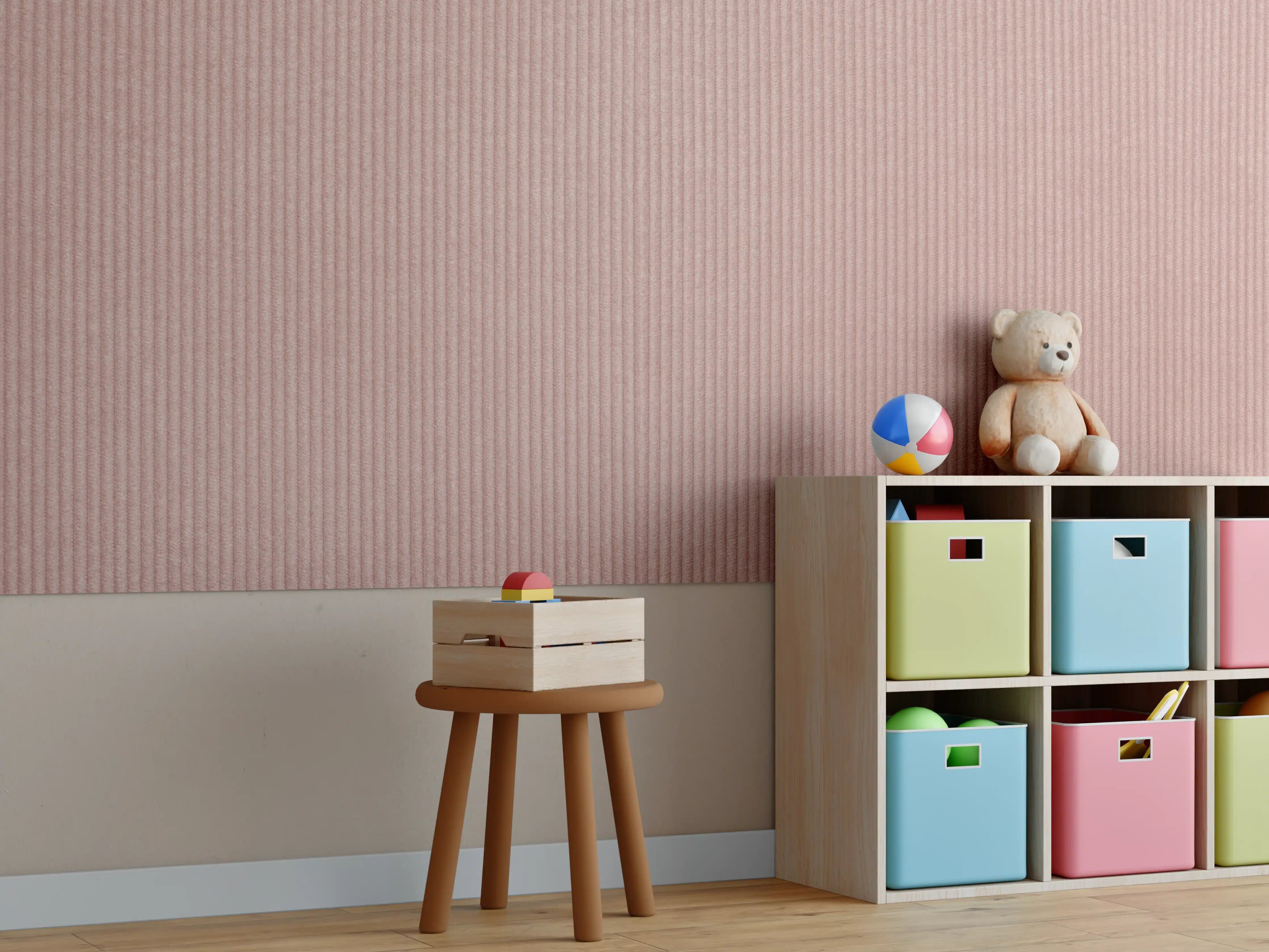 Kinderzimmer Wandgestaltung - Rotbraunes Kord Textil