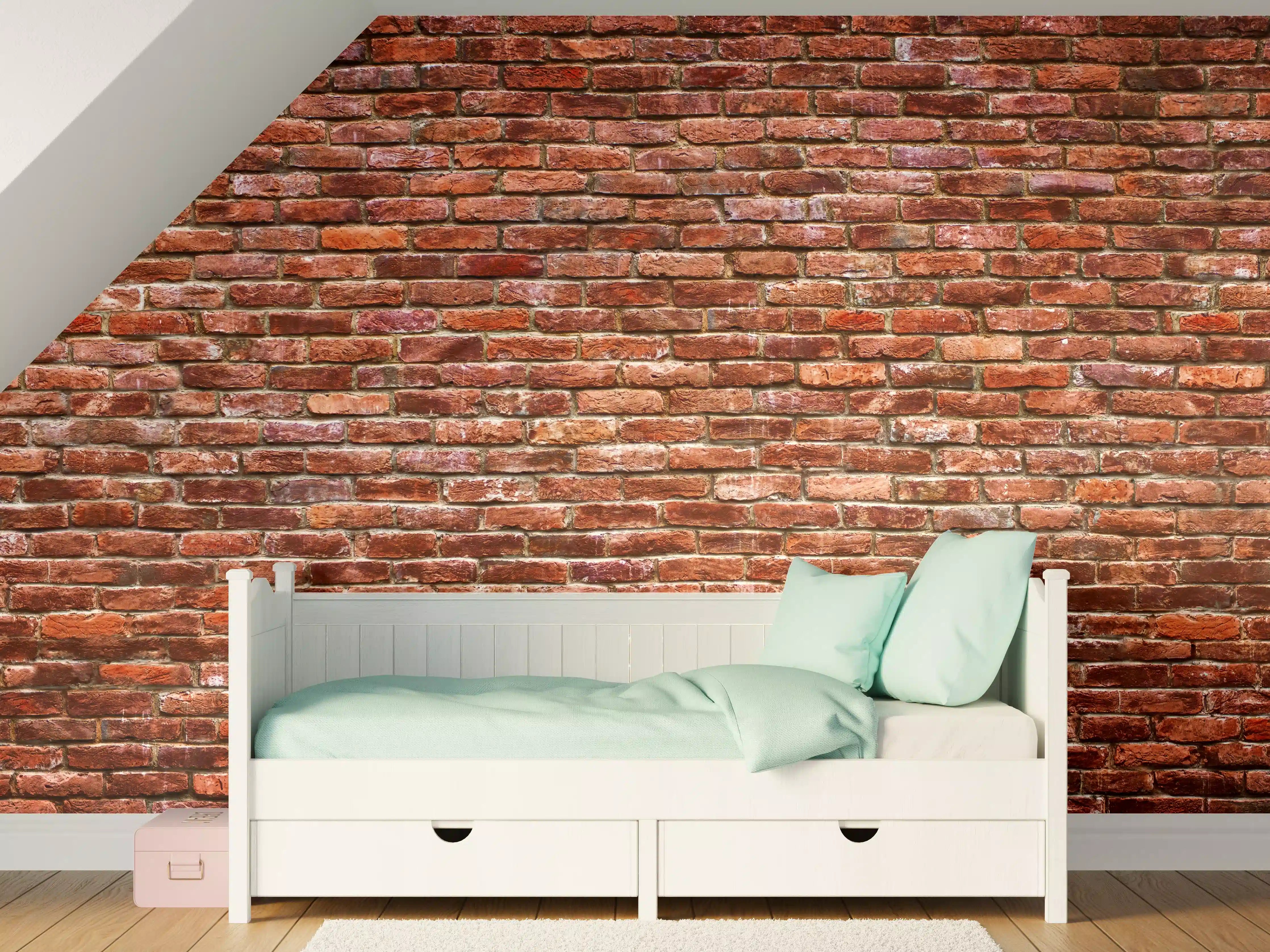 Kinderzimmer Wandgestaltung - Rote Backsteinwand im urbanen Stil