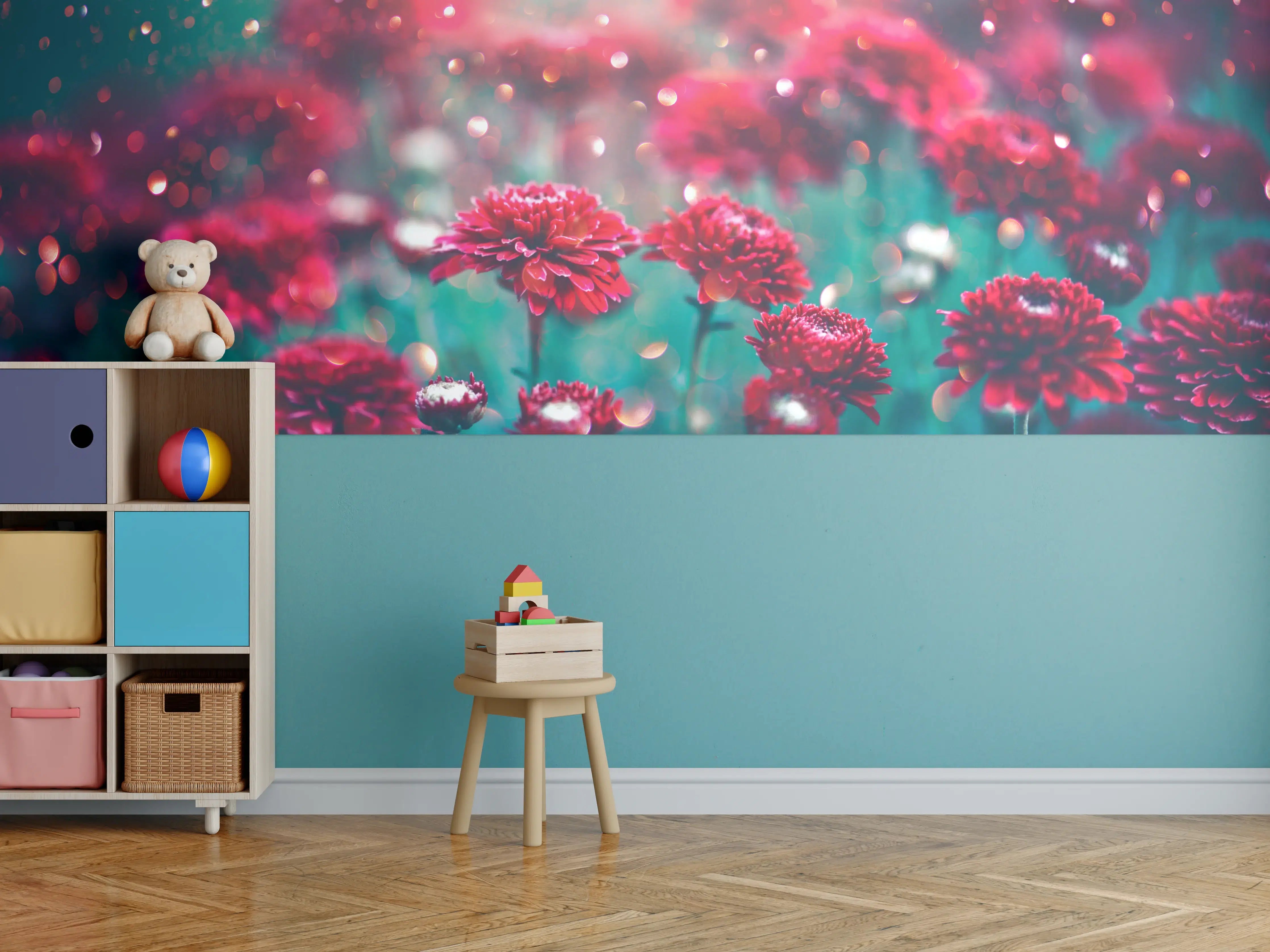 Kinderzimmer Wandgestaltung - Rote Blumen funkeln im Garten