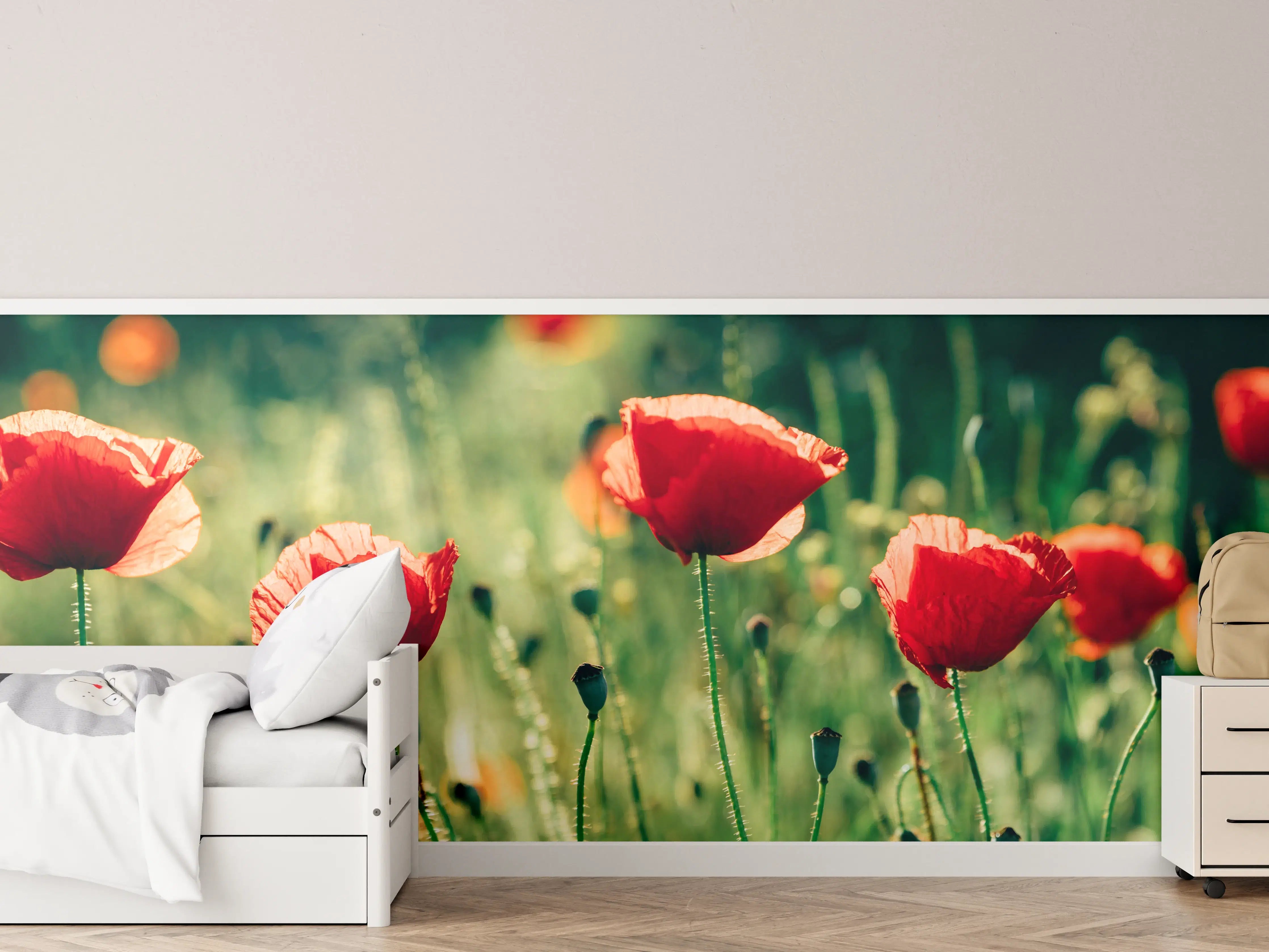 Kinderzimmer Wandgestaltung - Rote Mohnblumen Sommerwiese