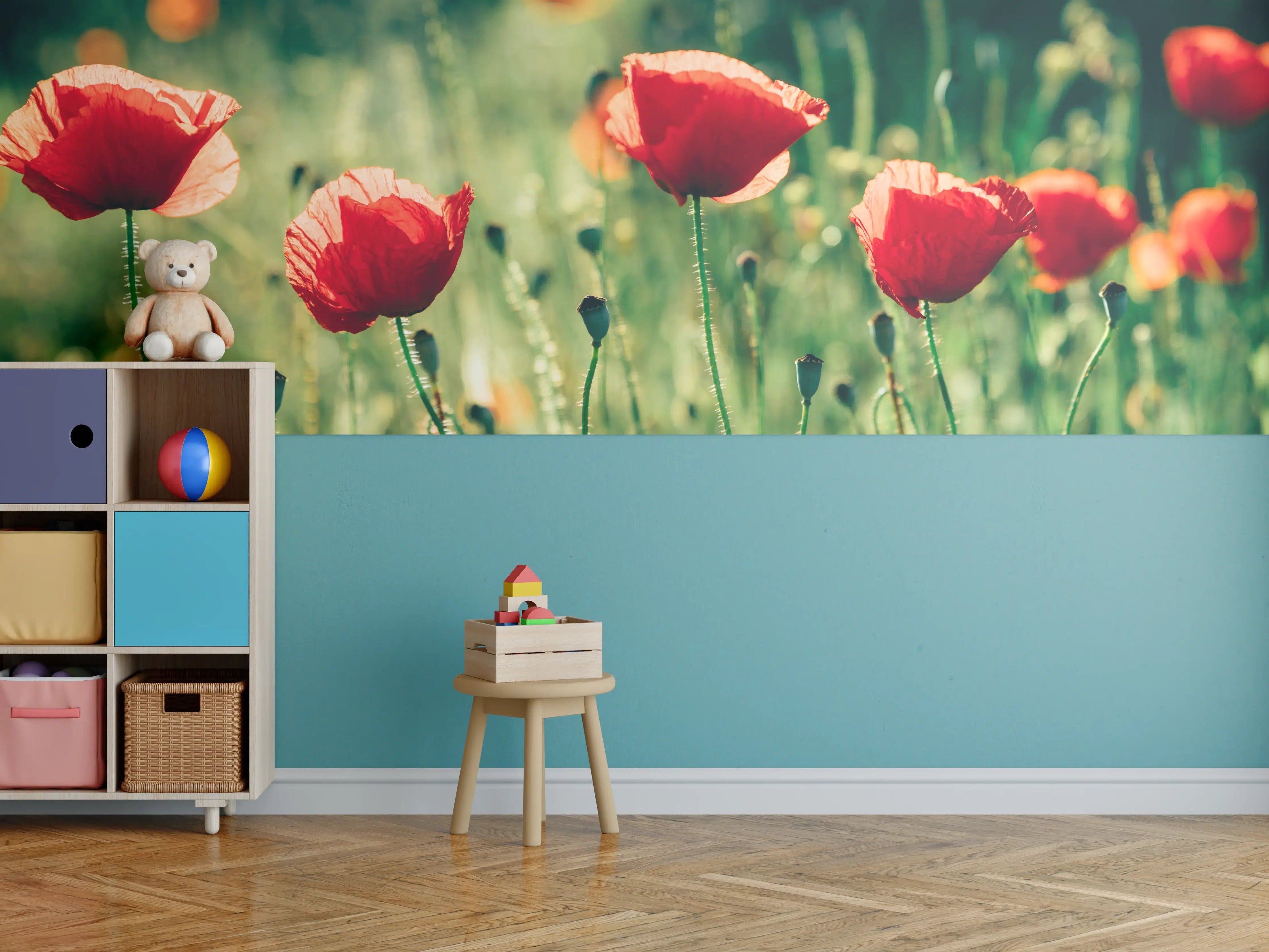 Kinderzimmer Wandgestaltung - Rote Mohnblumen Sommerwiese