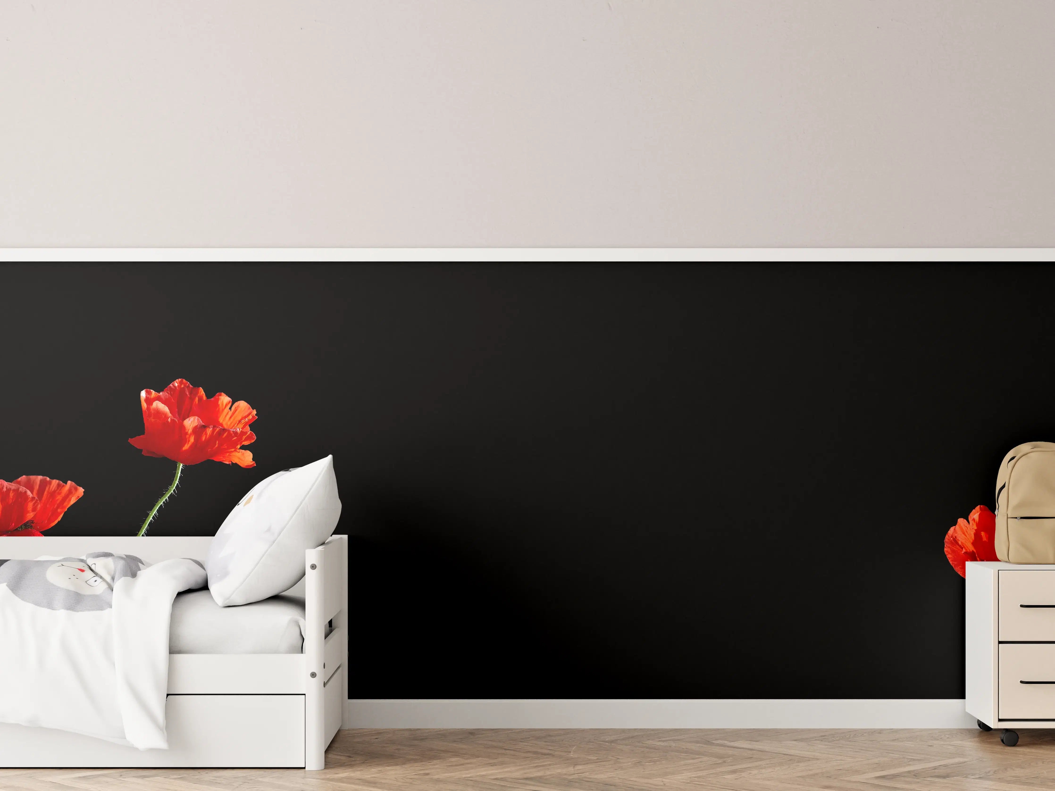 Kinderzimmer Wandgestaltung - Rote Mohnblumen auf Schwarz