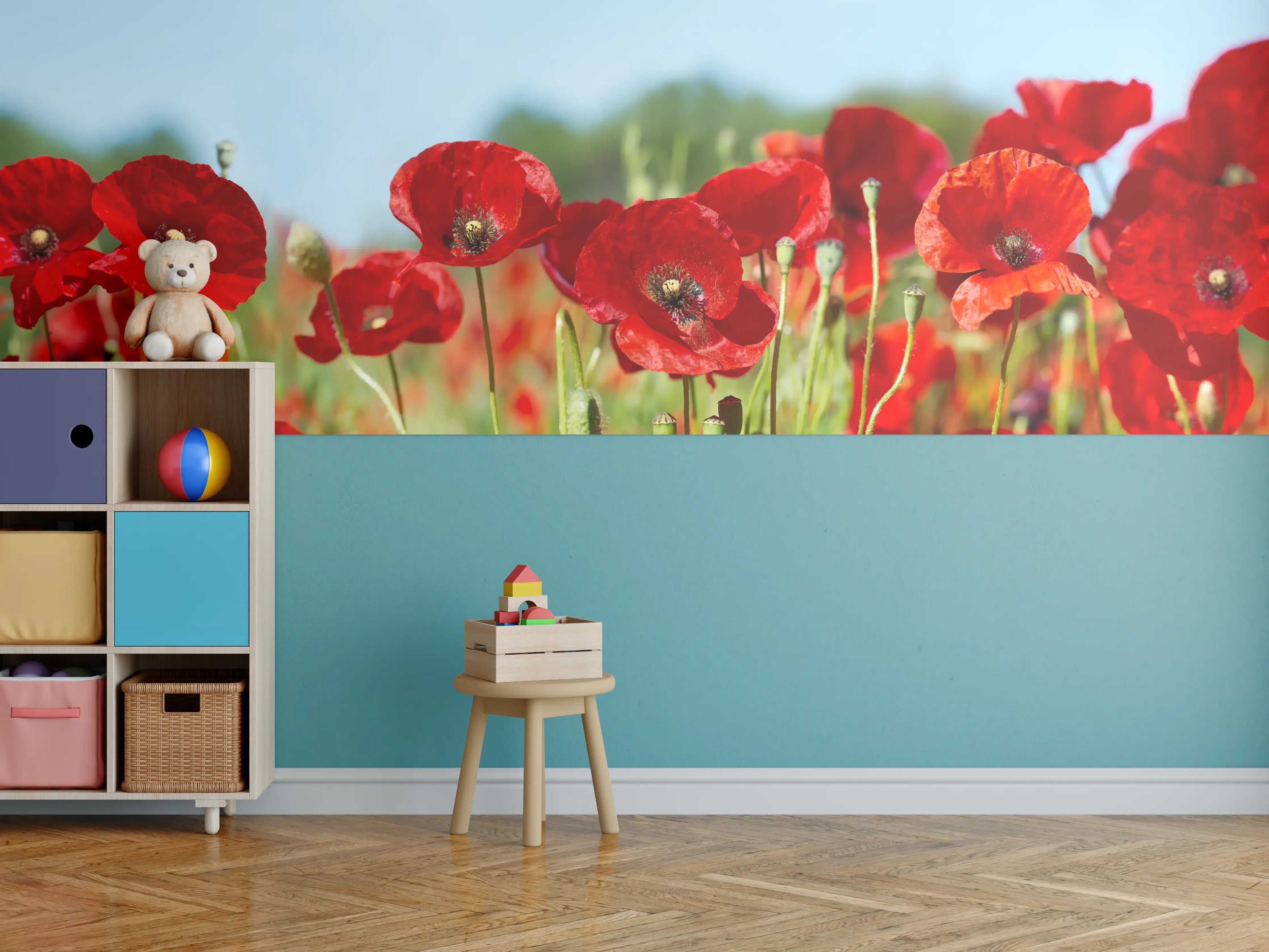 Kinderzimmer Wandgestaltung - Rote Mohnblumen auf einem Feld