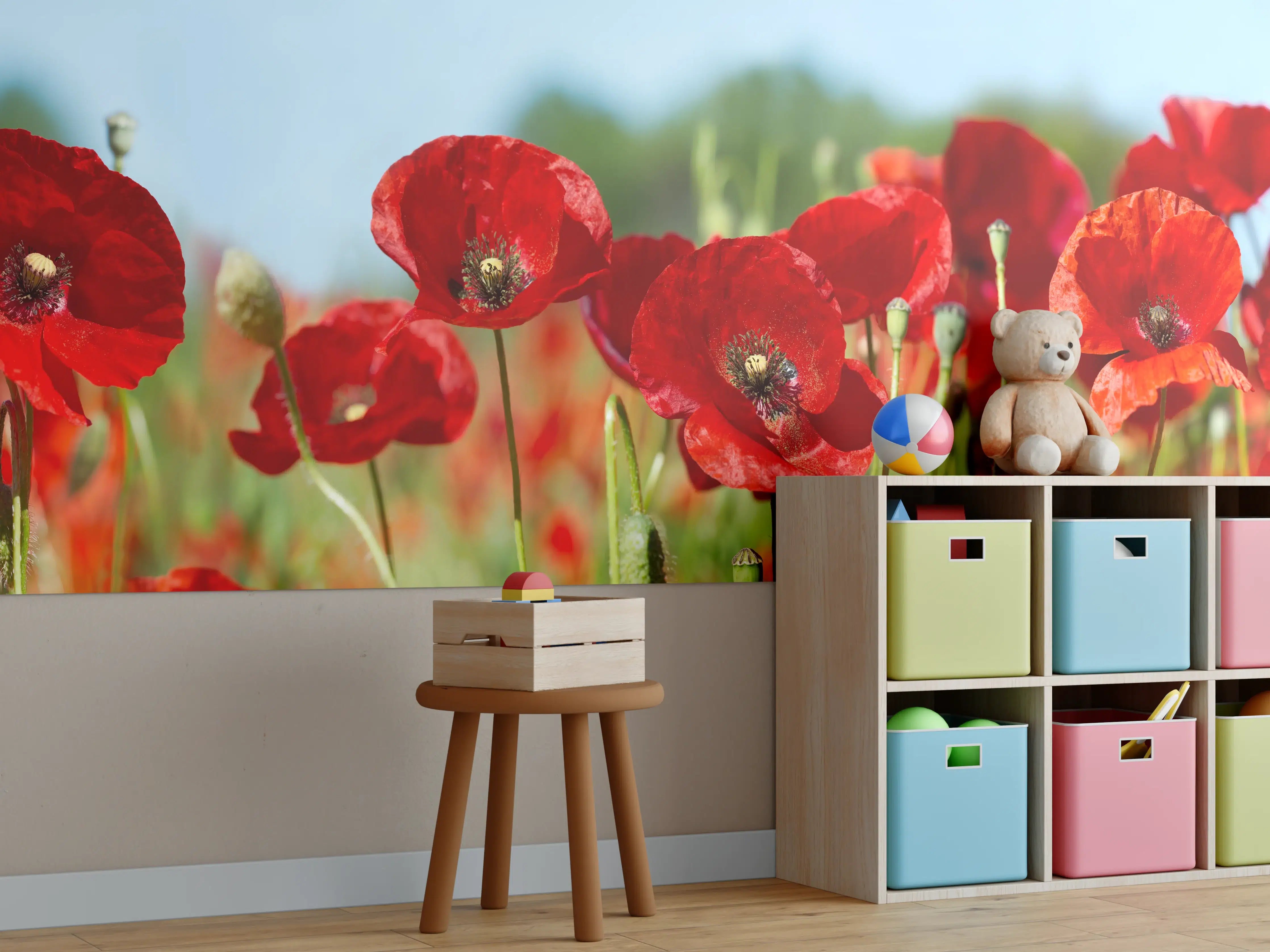 Kinderzimmer Wandgestaltung - Rote Mohnblumen auf einem Feld