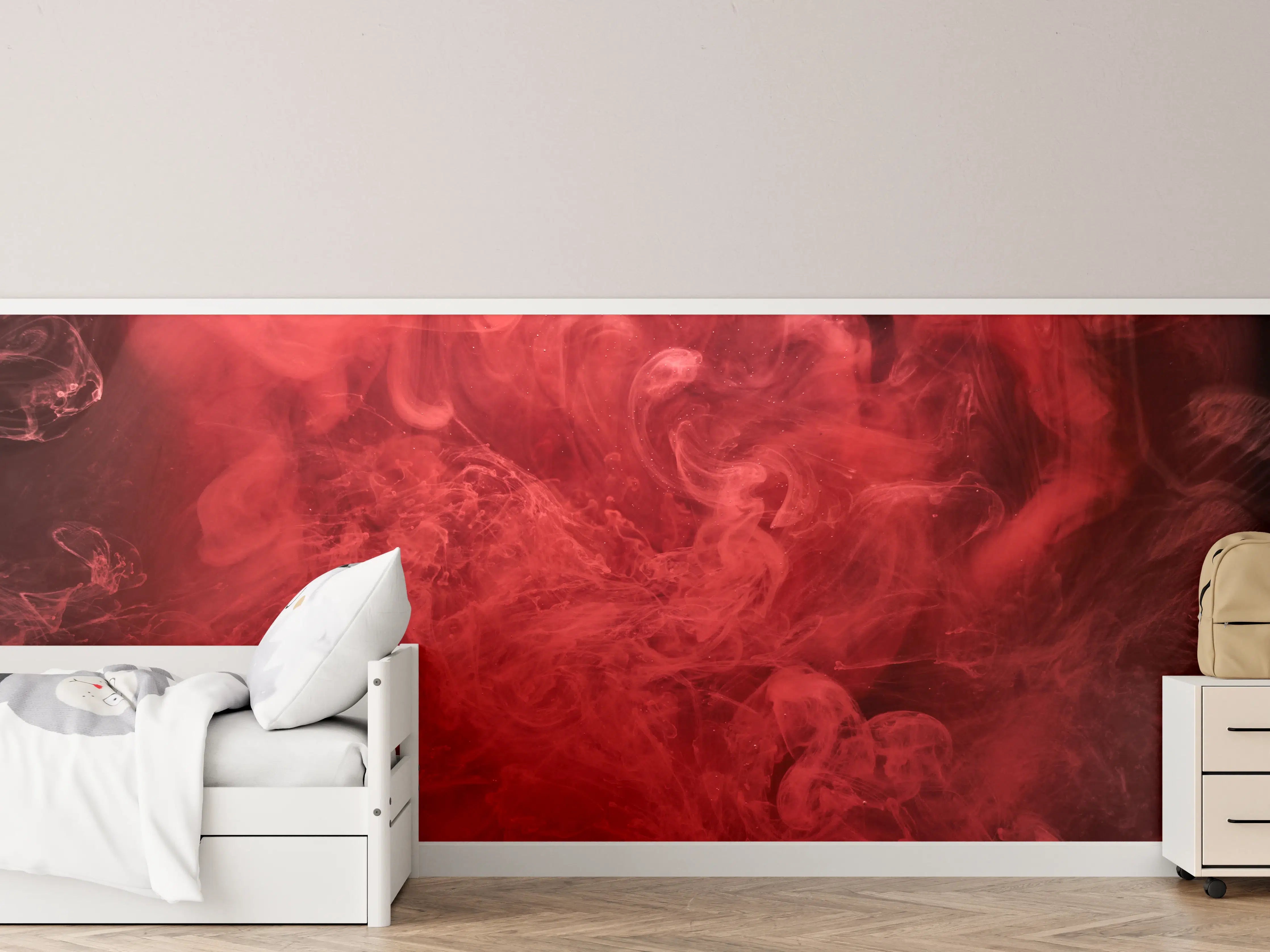 Kinderzimmer Wandgestaltung - Rote Rauchwolke mit dunklem Hintergrund