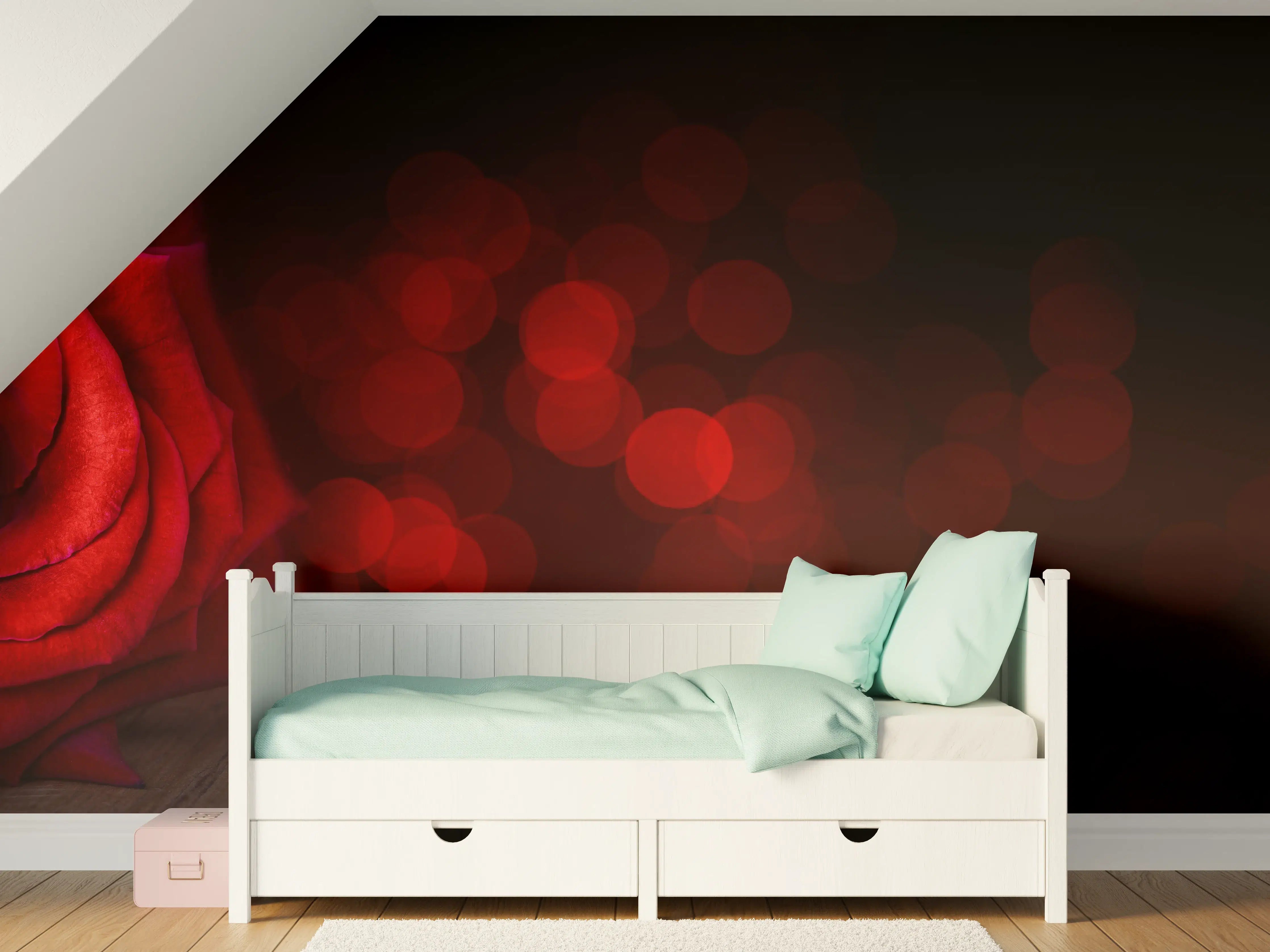 Kinderzimmer Wandgestaltung - Rote Rose auf schwarzem Hintergrund