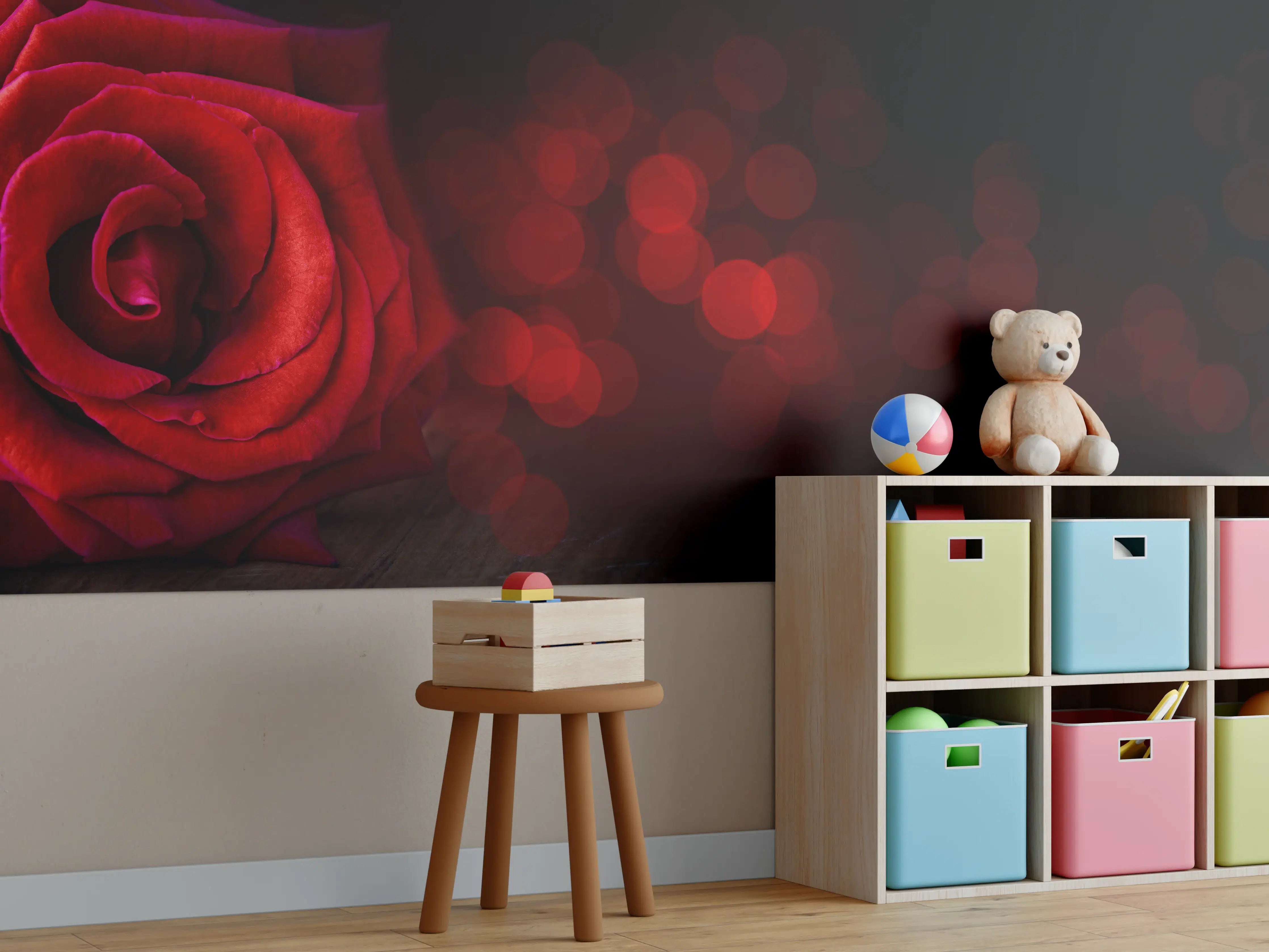 Kinderzimmer Wandgestaltung - Rote Rose auf schwarzem Hintergrund