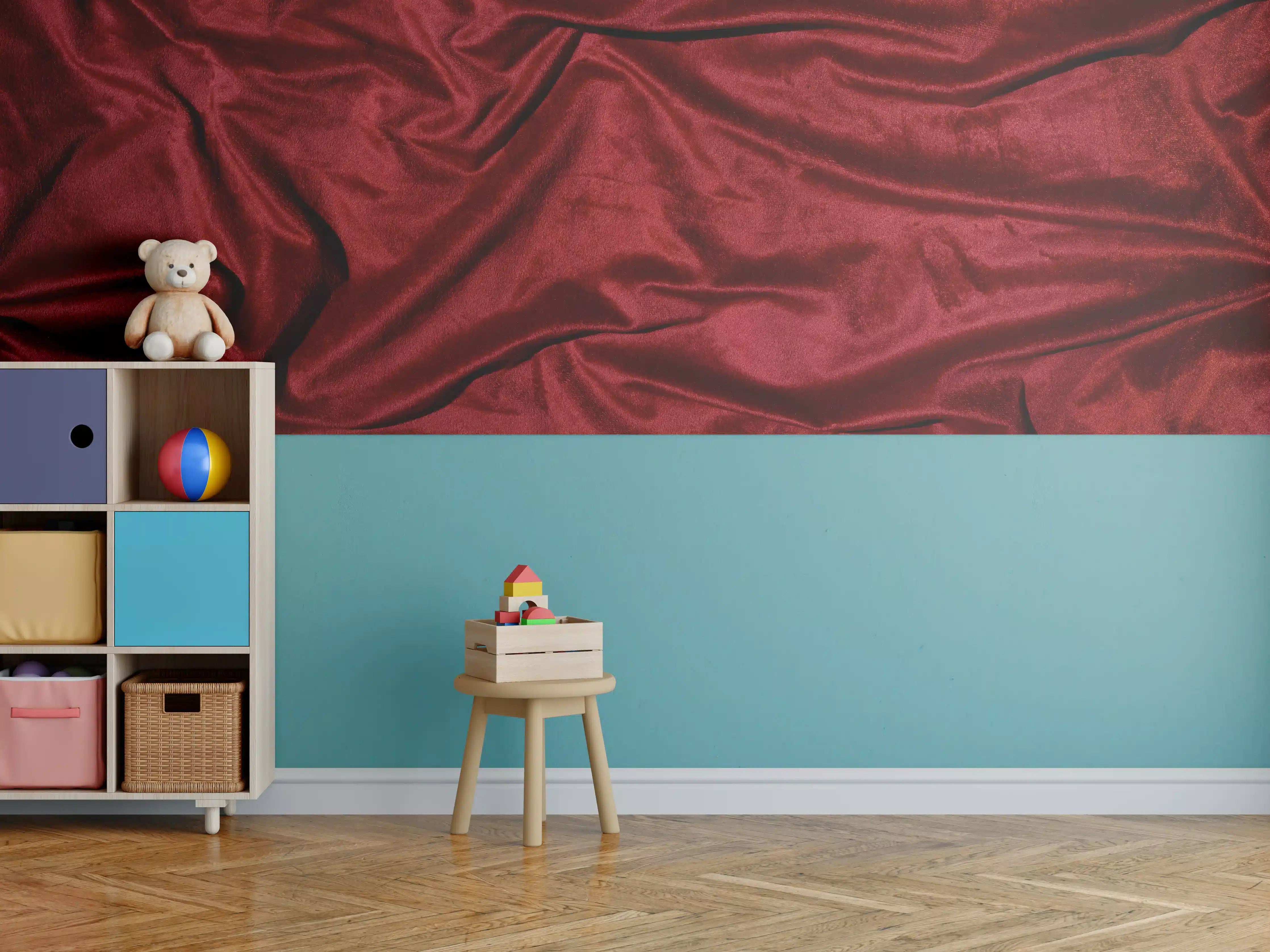 Kinderzimmer Wandgestaltung - Rote Satin Seide