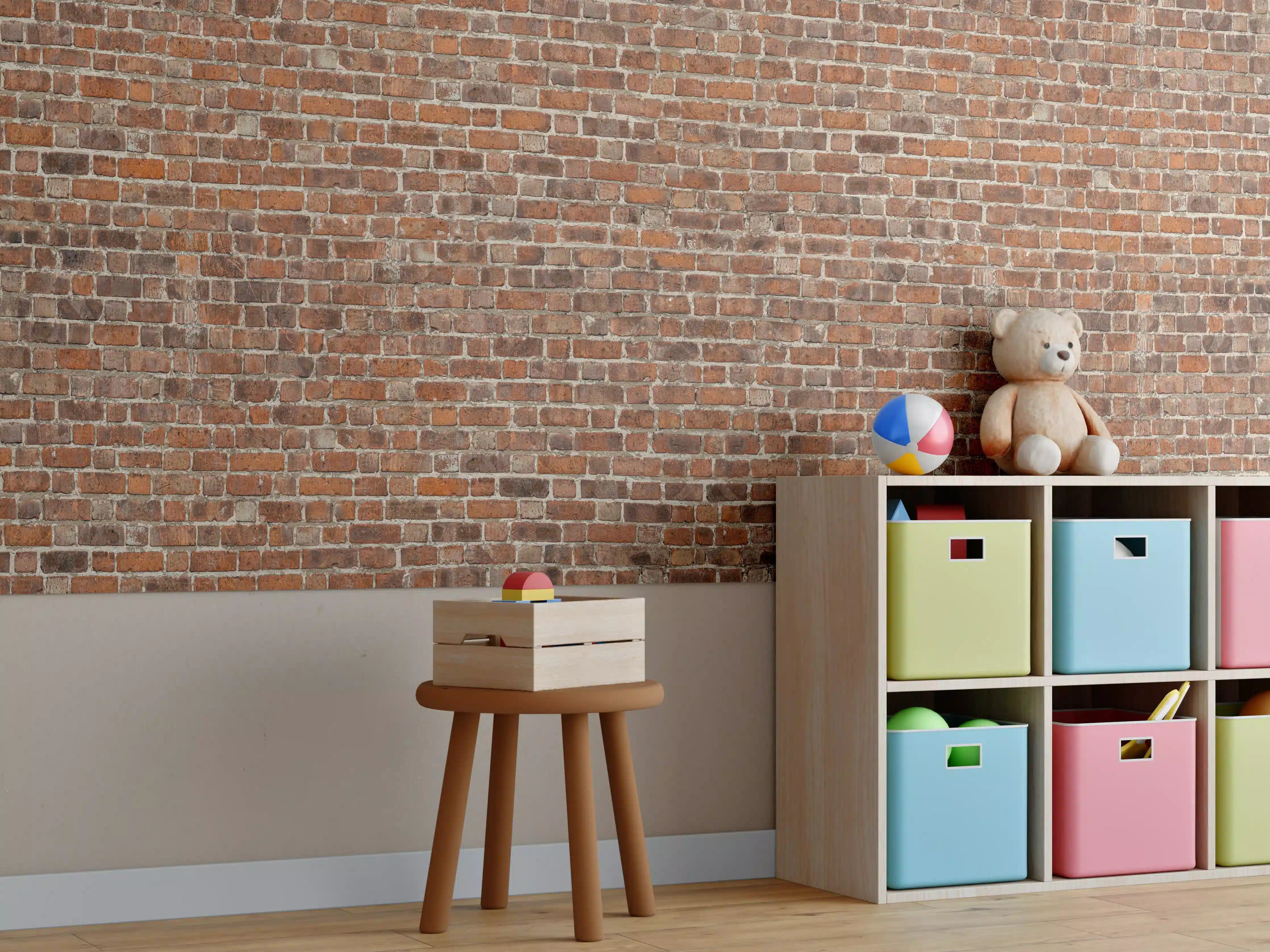 Kinderzimmer Wandgestaltung - Rote Vintage Ziegel Mauerwerk
