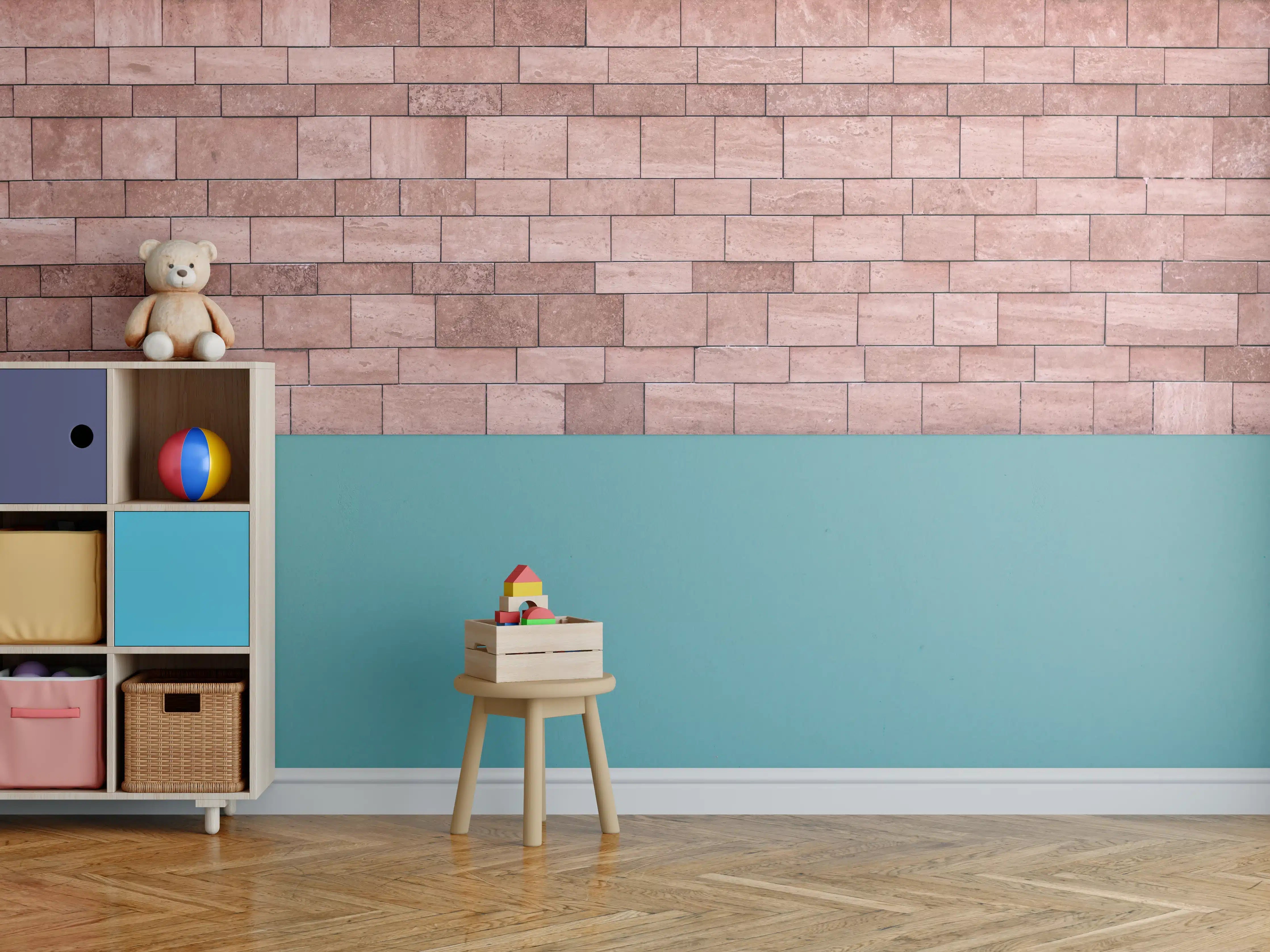 Kinderzimmer Wandgestaltung - Rote Ziegelsteinmauer in Nahaufnahme