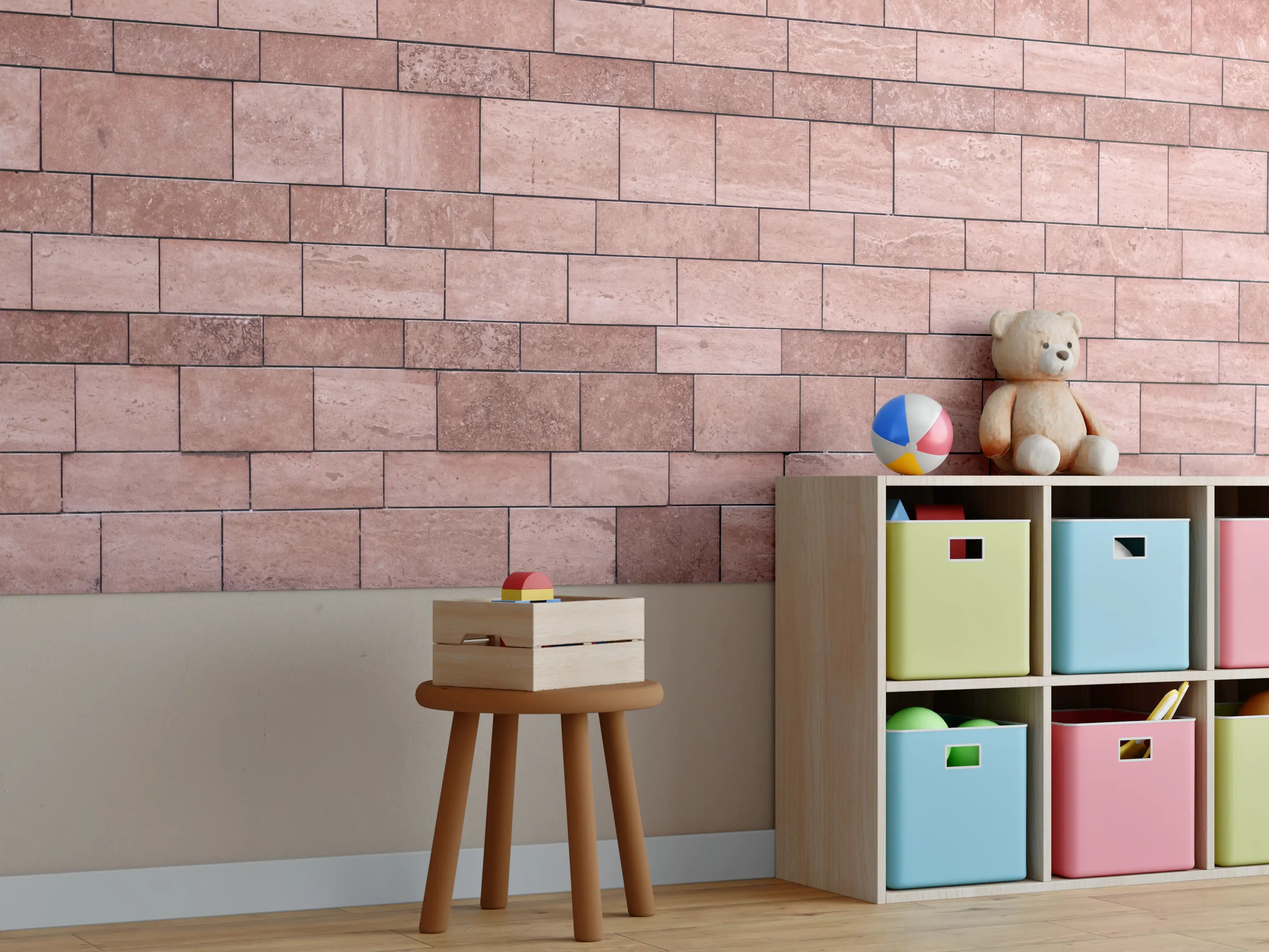 Kinderzimmer Wandgestaltung - Rote Ziegelsteinmauer in Nahaufnahme