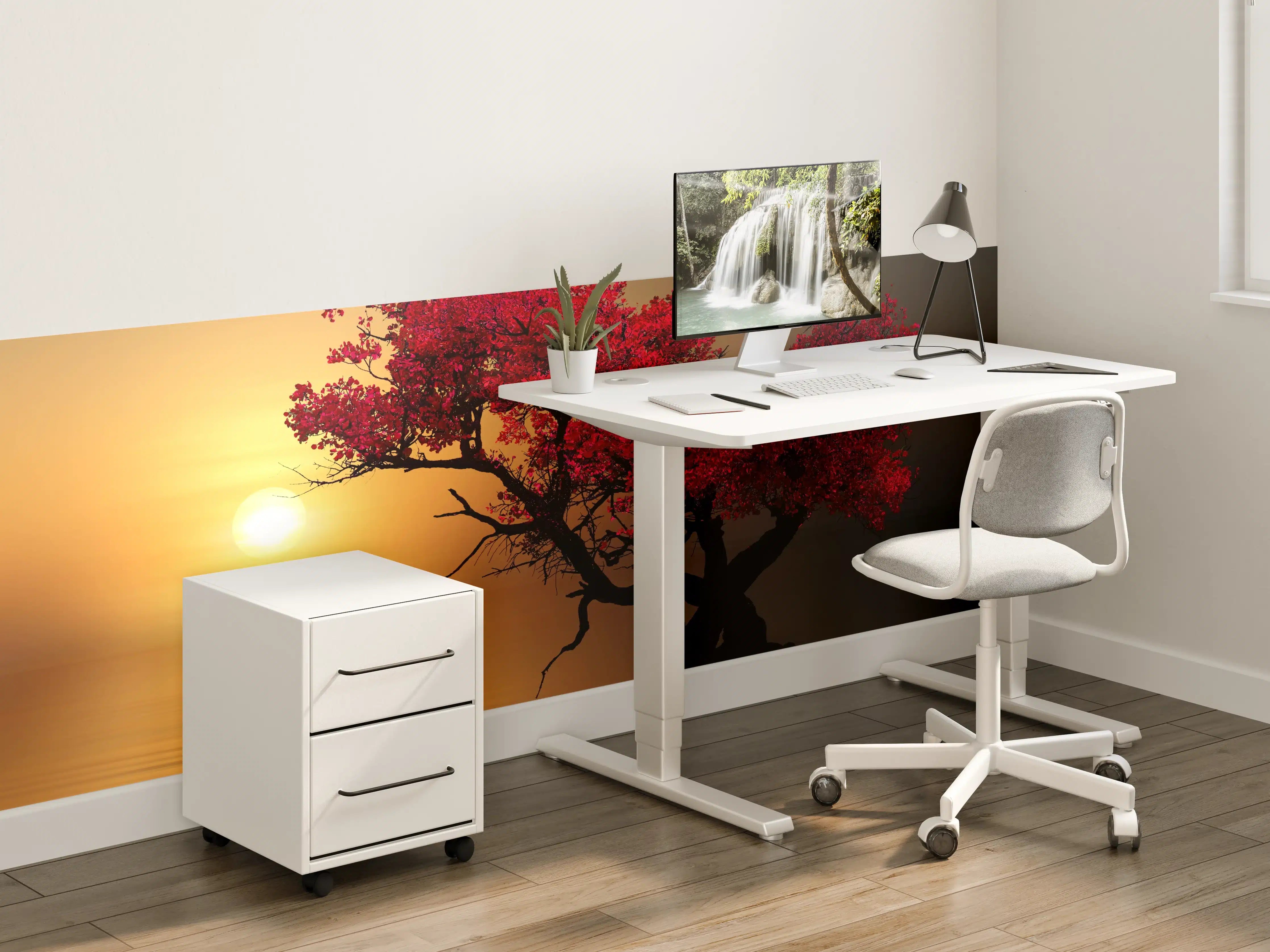 Kinderzimmer Wandgestaltung - Roter Baum bei Sonnenuntergang