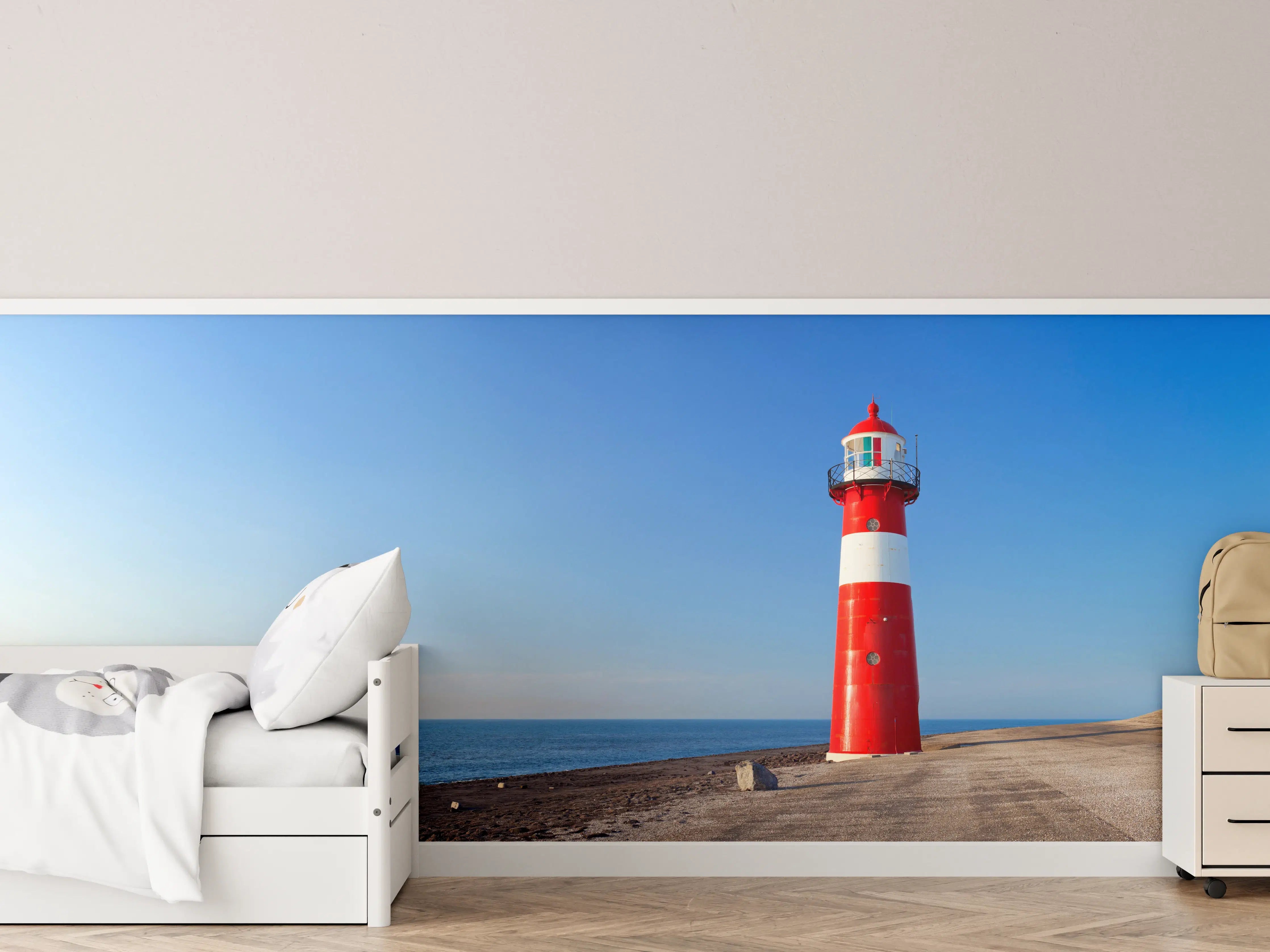 Kinderzimmer Wandgestaltung - Roter Leuchtturm am Meer
