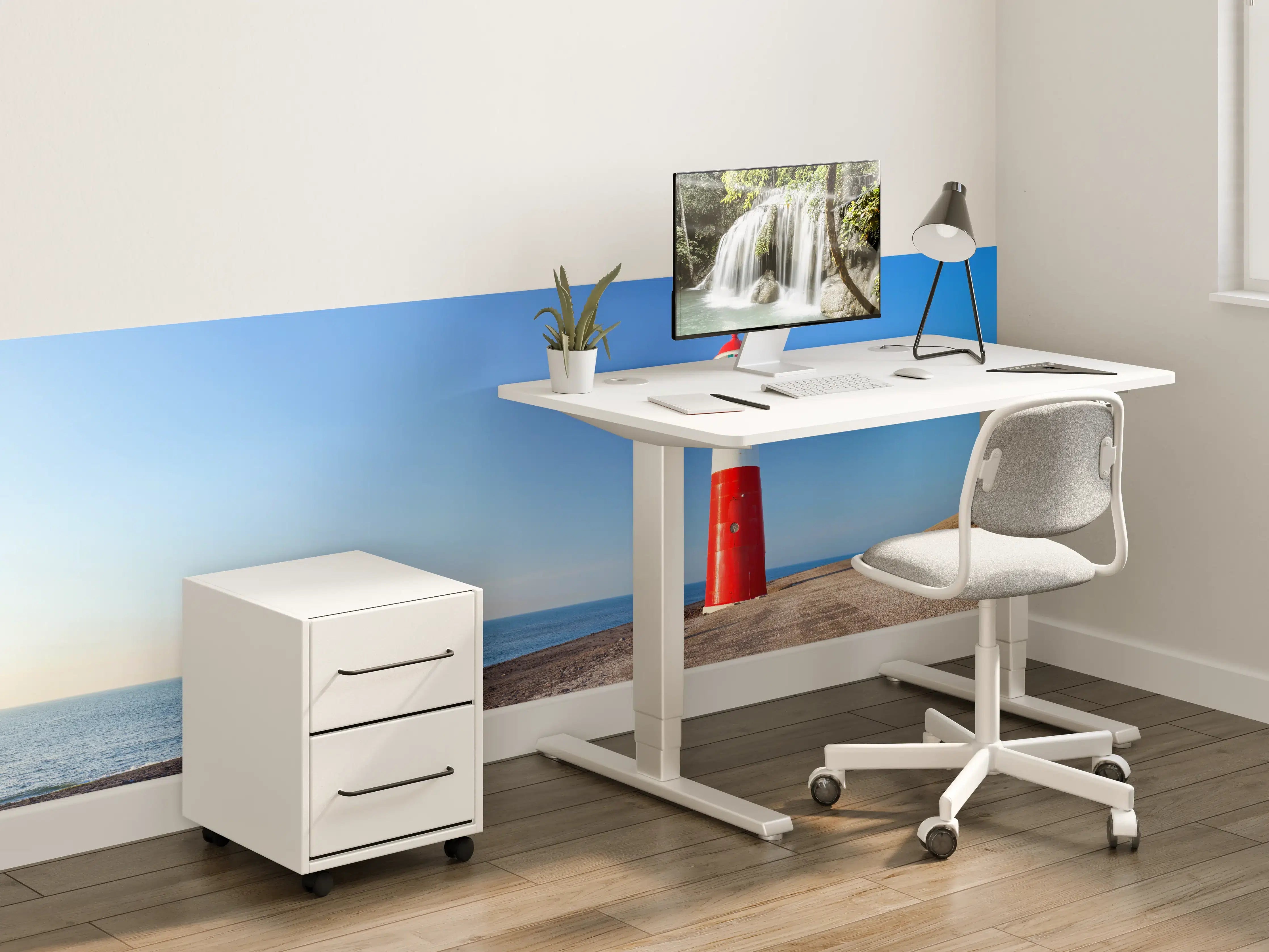 Kinderzimmer Wandgestaltung - Roter Leuchtturm am Meer