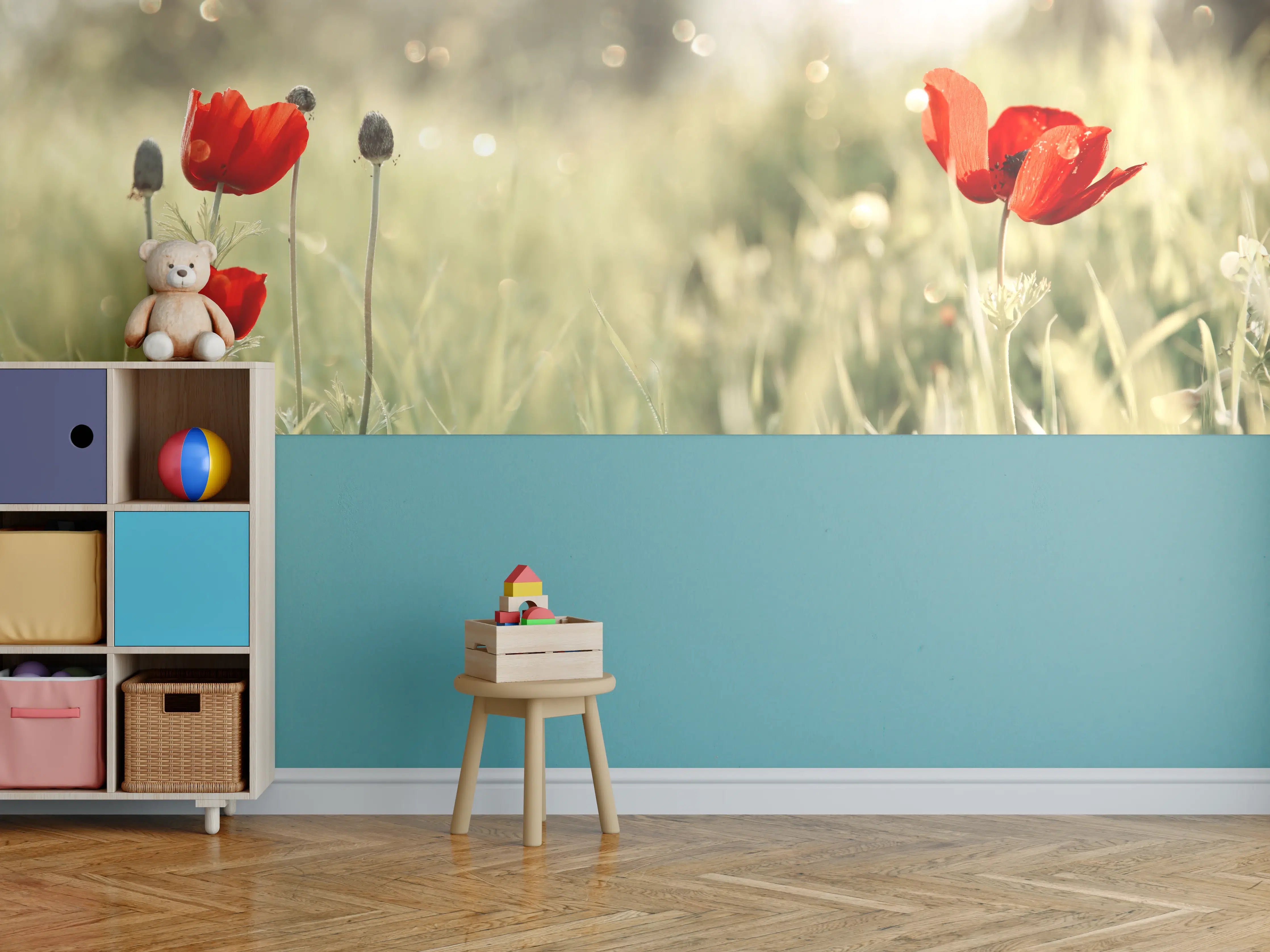 Kinderzimmer Wandgestaltung - Roter Mohn auf Wiese