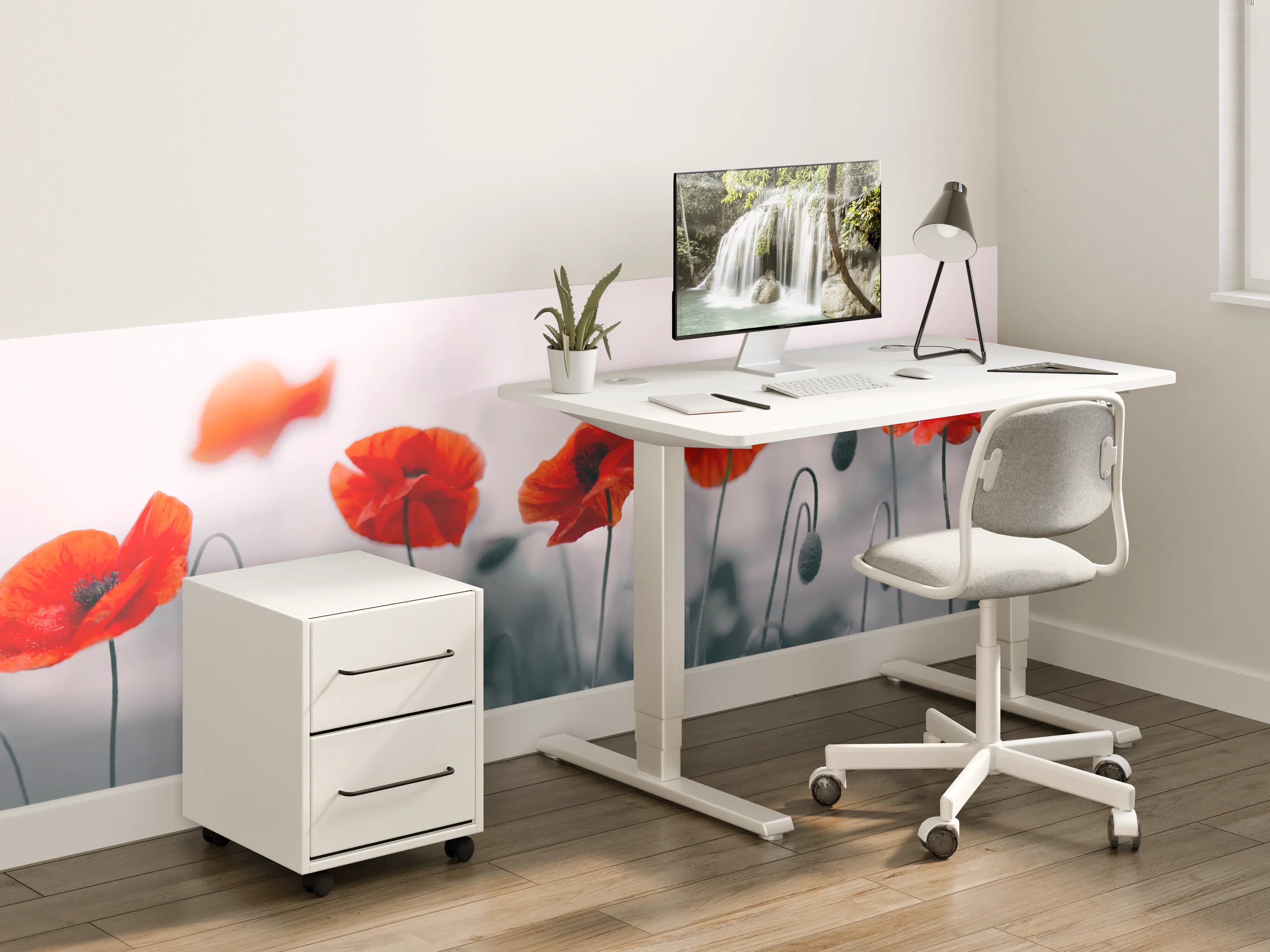 Kinderzimmer Wandgestaltung - Roter Mohn auf hellem Hintergrund