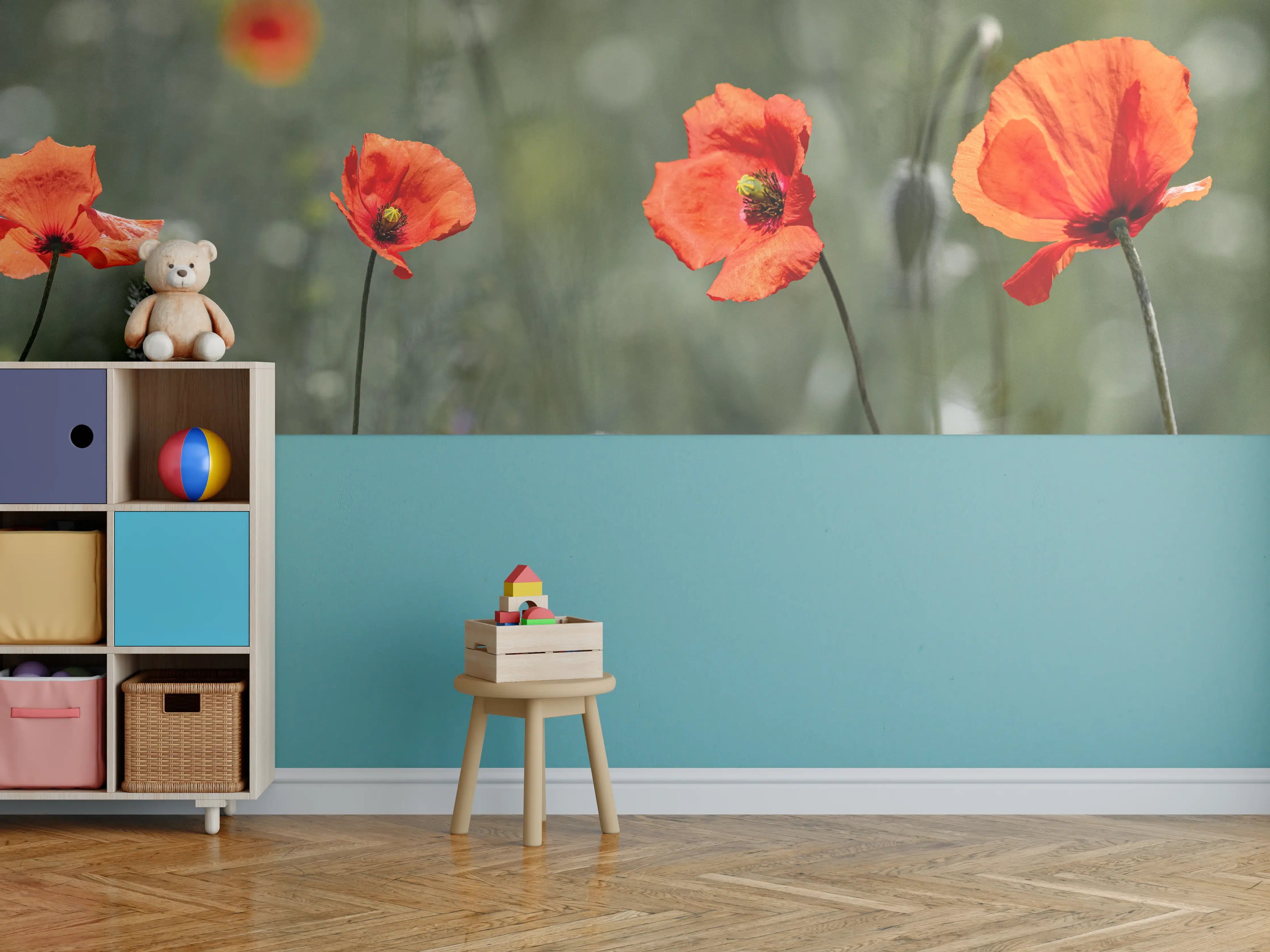 Kinderzimmer Wandgestaltung - Roter Mohn inmitten des Grüns