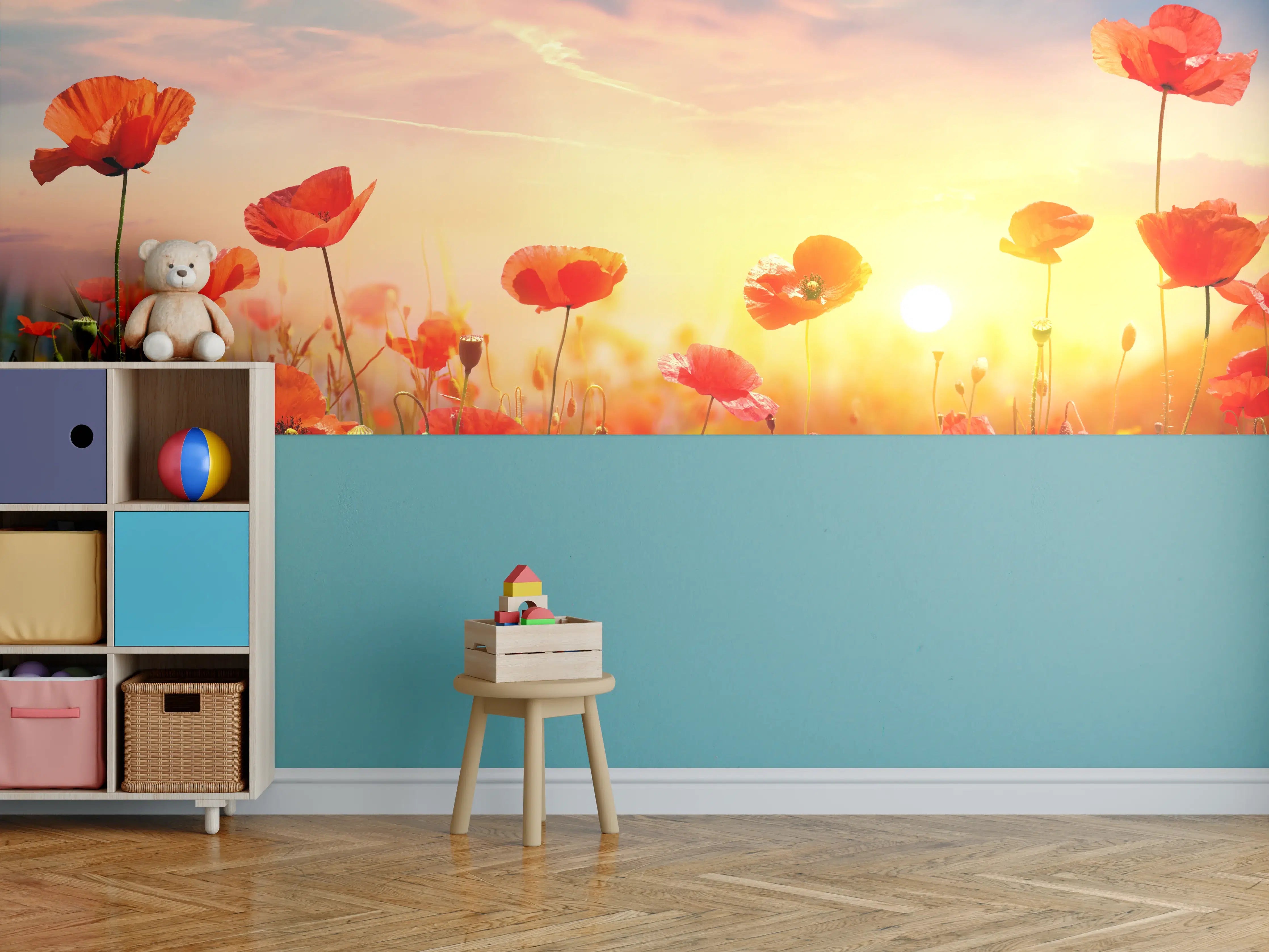 Kinderzimmer Wandgestaltung - Roter Mohnfeld Sonnenaufgang