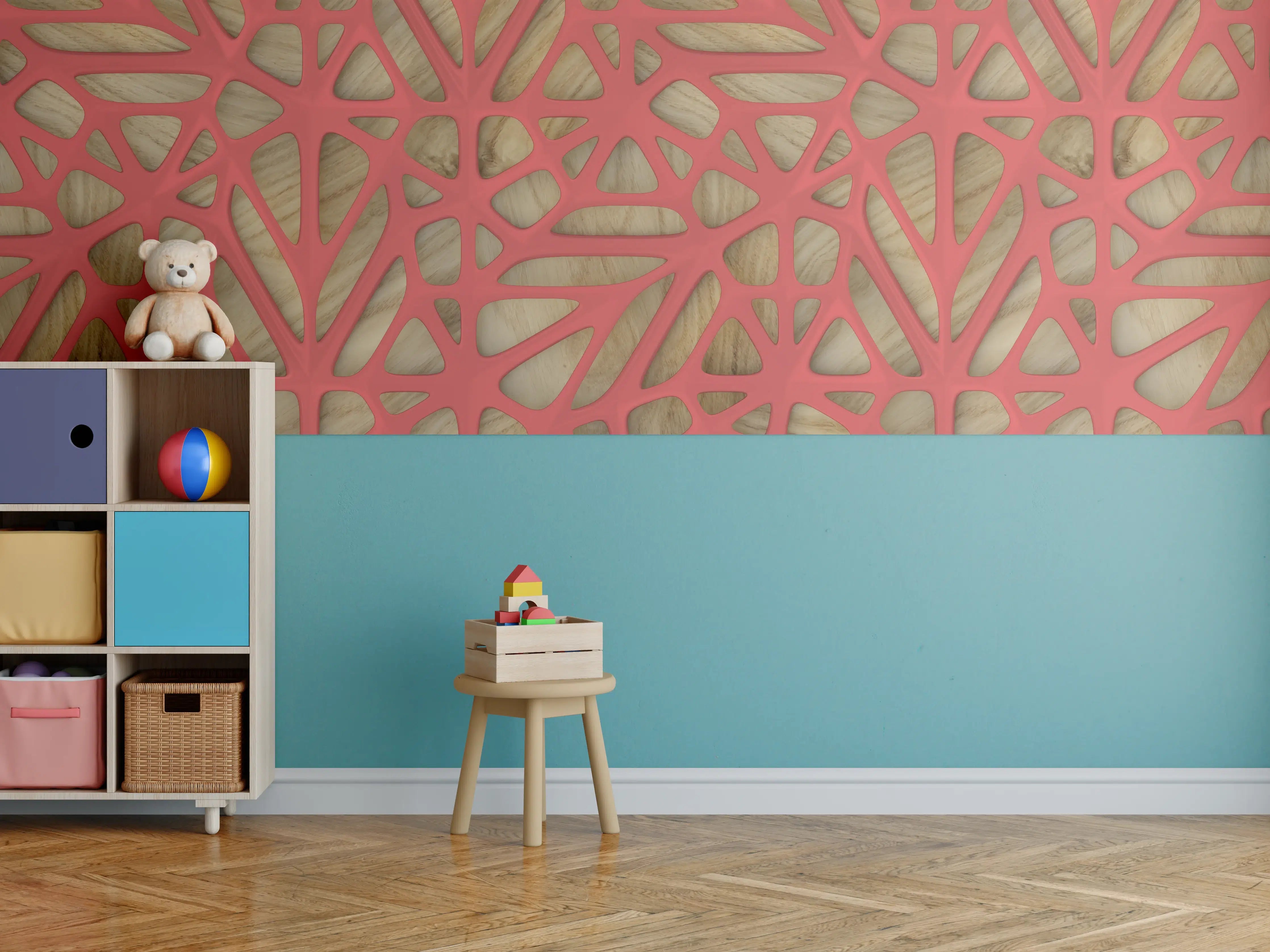 Kinderzimmer Wandgestaltung - Rotes Gitter Muster 