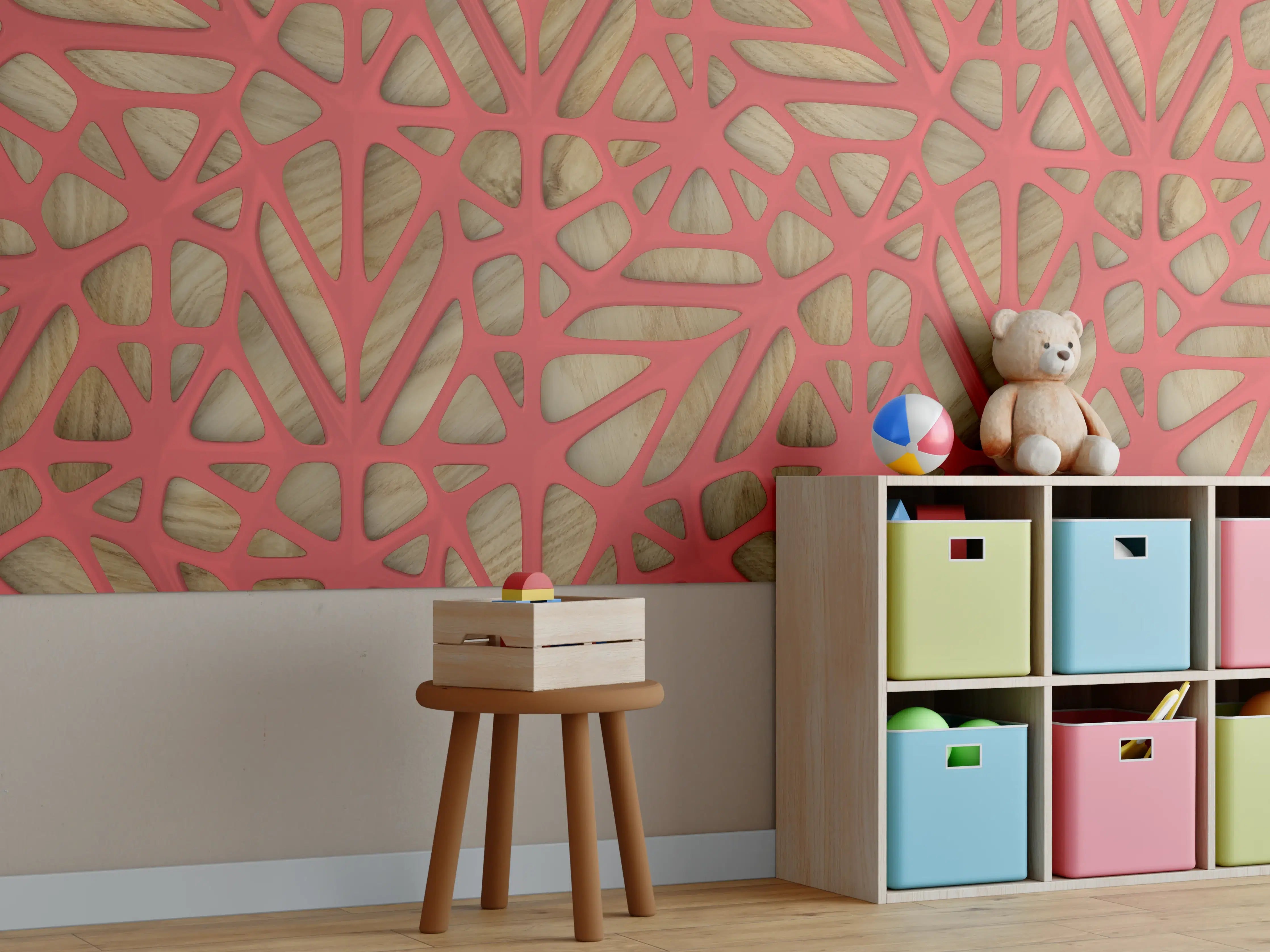 Kinderzimmer Wandgestaltung - Rotes Gitter Muster 