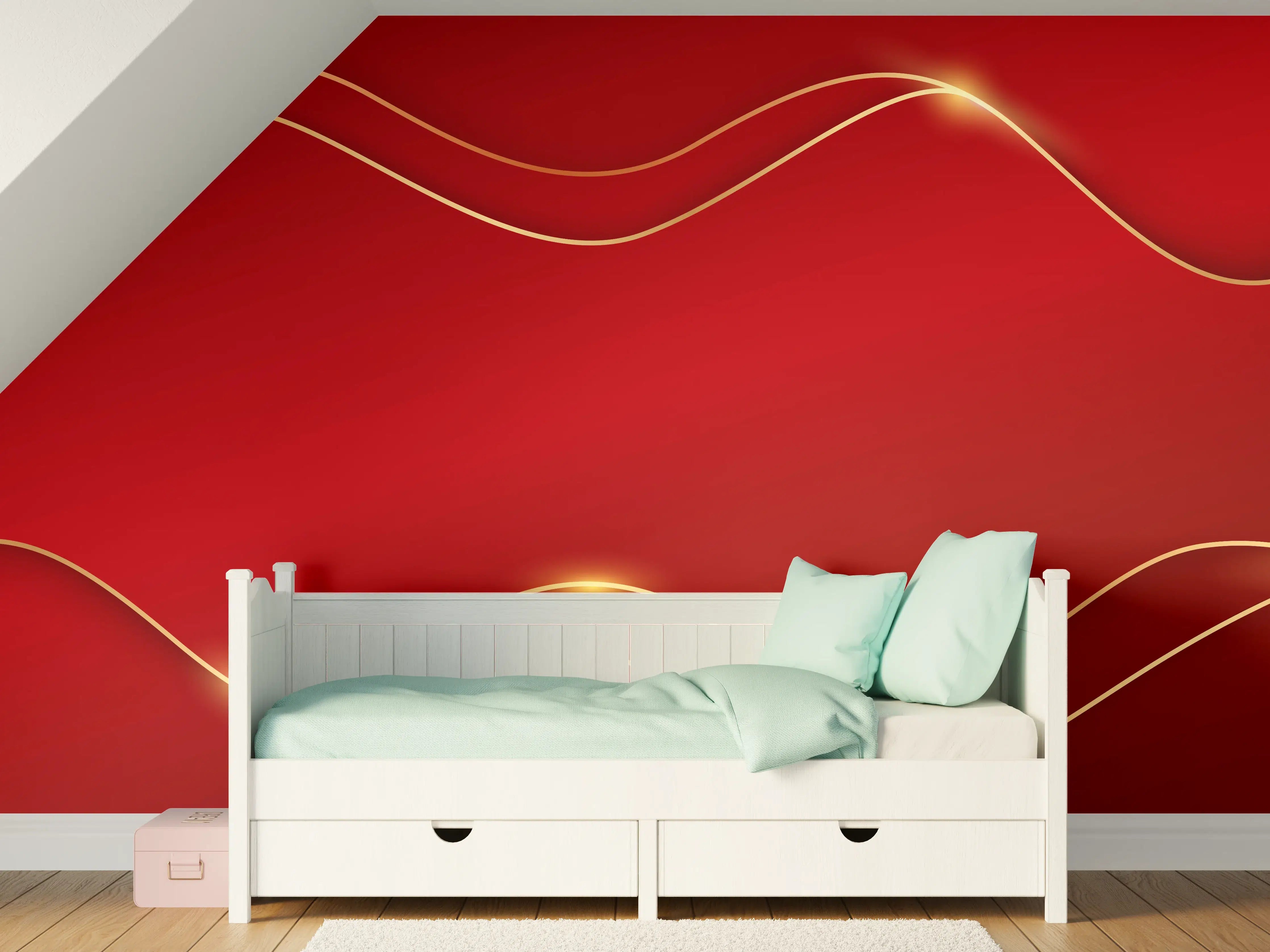 Kinderzimmer Wandgestaltung - Rotes Luxus-Design mit Goldakzenten