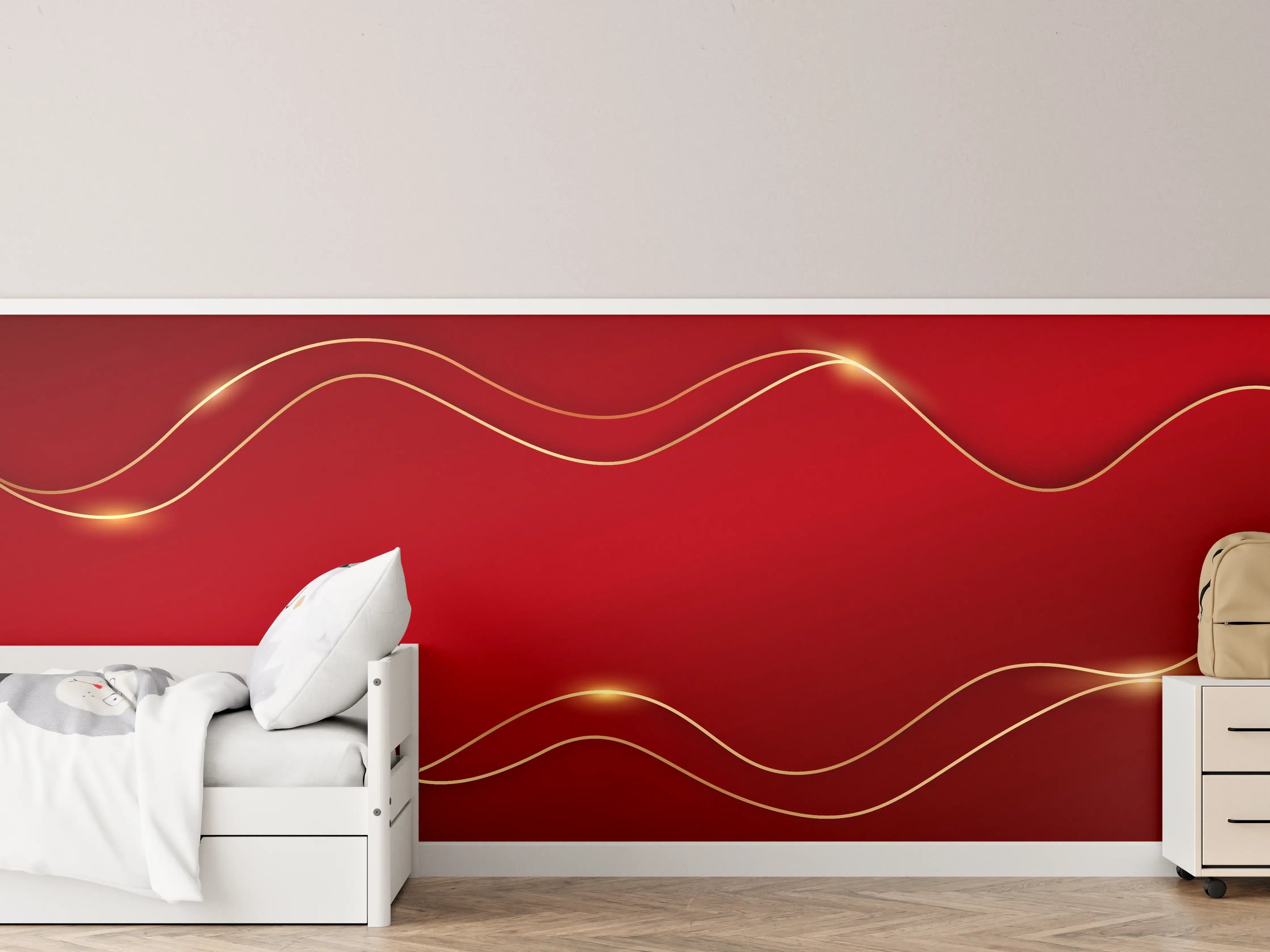 Kinderzimmer Wandgestaltung - Rotes Luxus-Design mit Goldakzenten