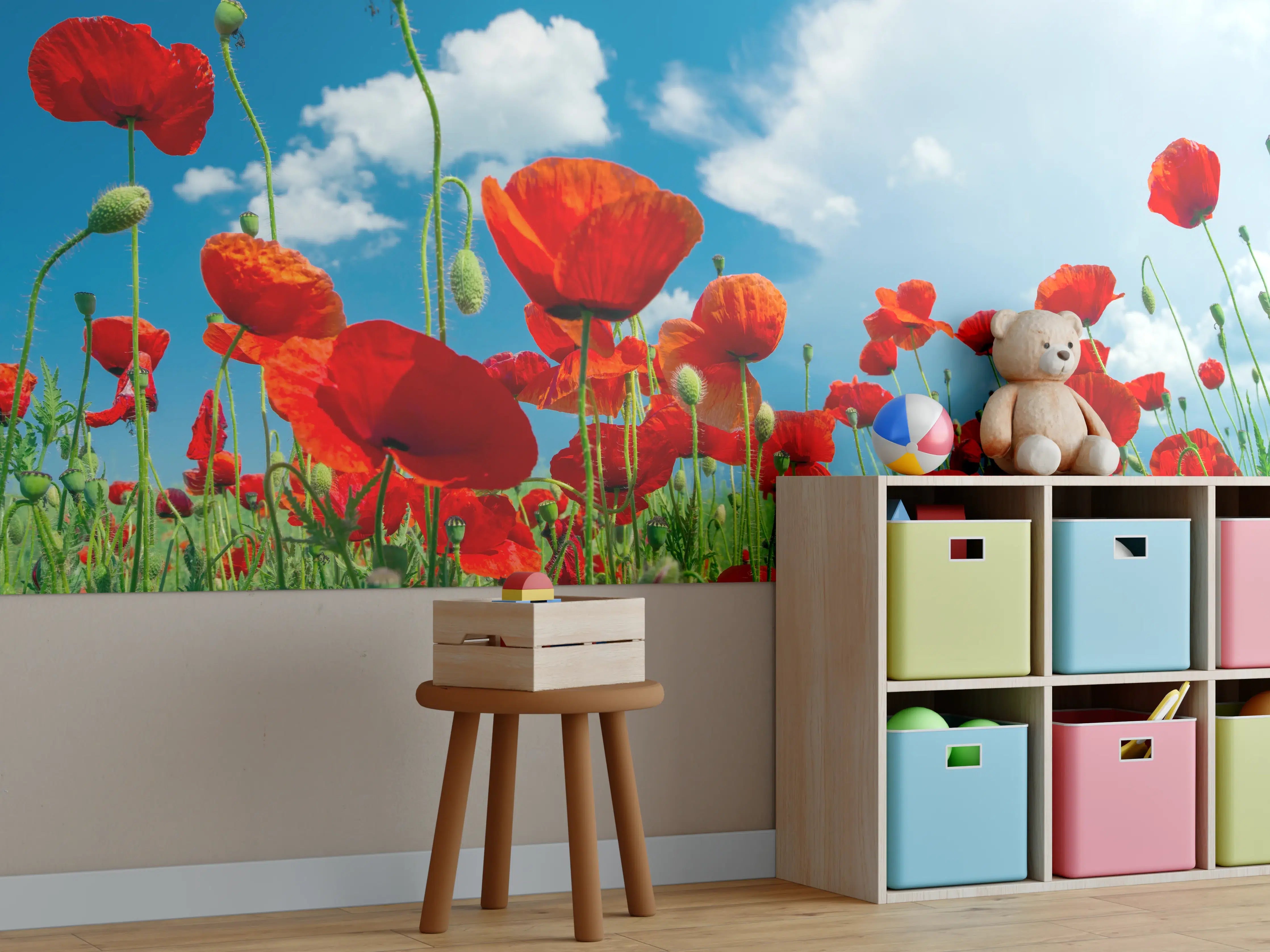 Kinderzimmer Wandgestaltung - Rotes Mohnblumenfeld