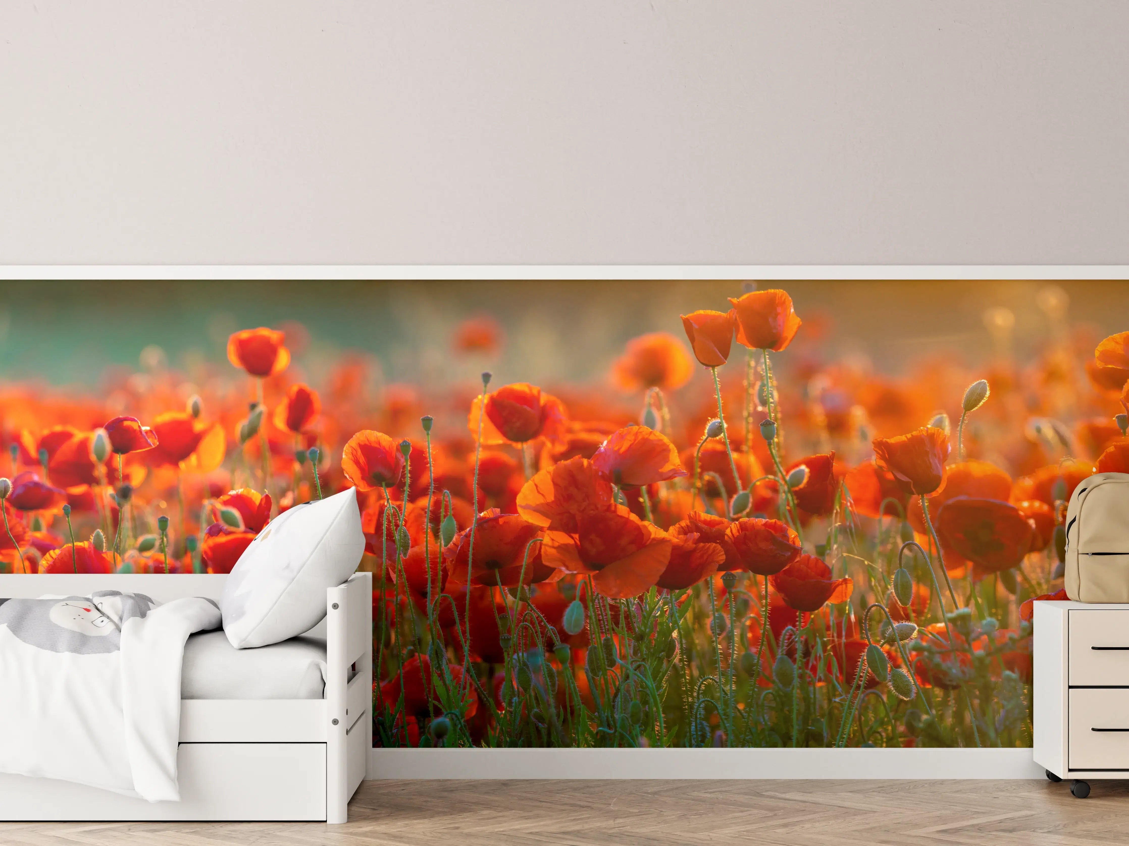 Kinderzimmer Wandgestaltung - Rotes Mohnfeld Panorama