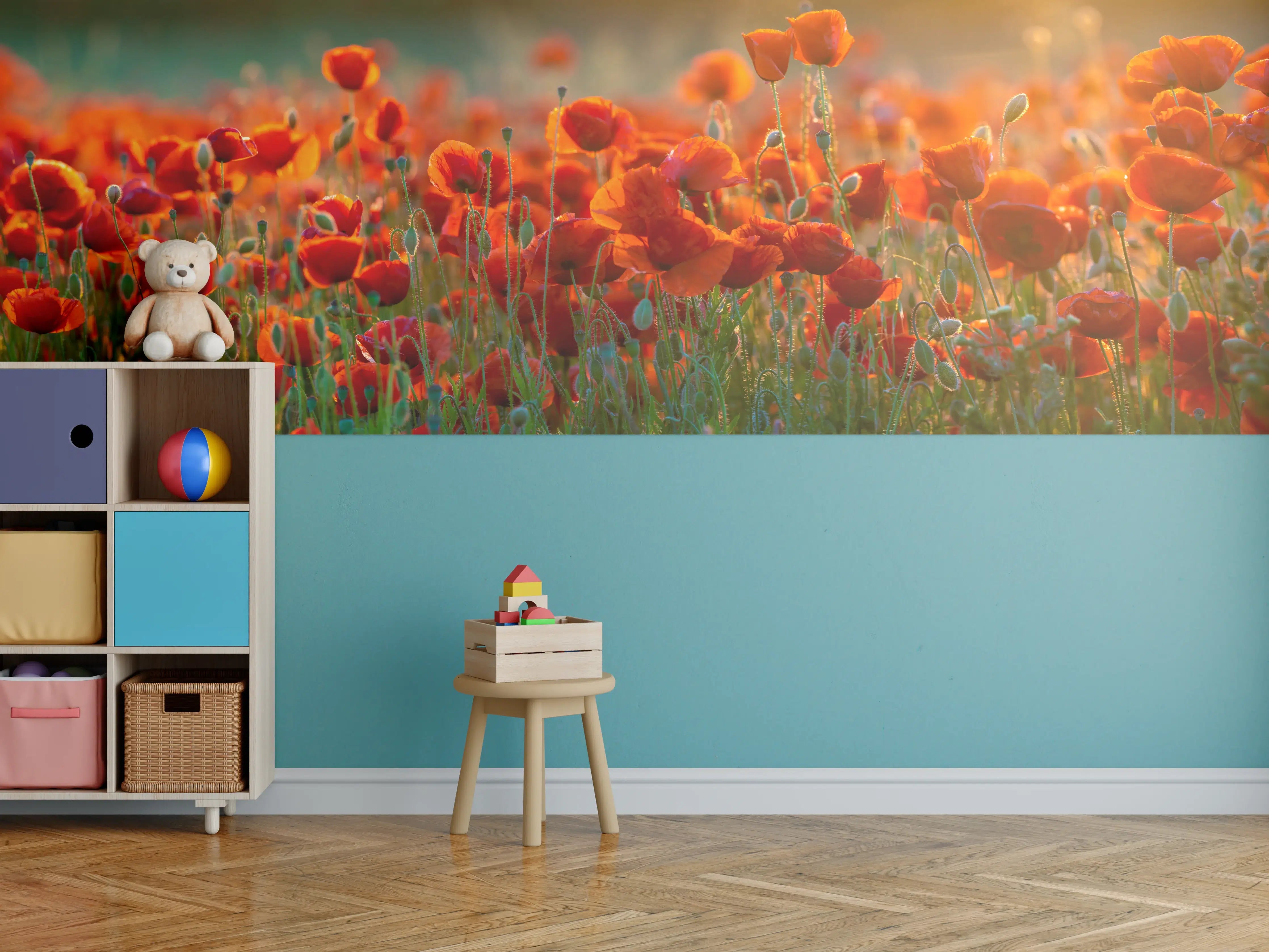 Kinderzimmer Wandgestaltung - Rotes Mohnfeld Panorama