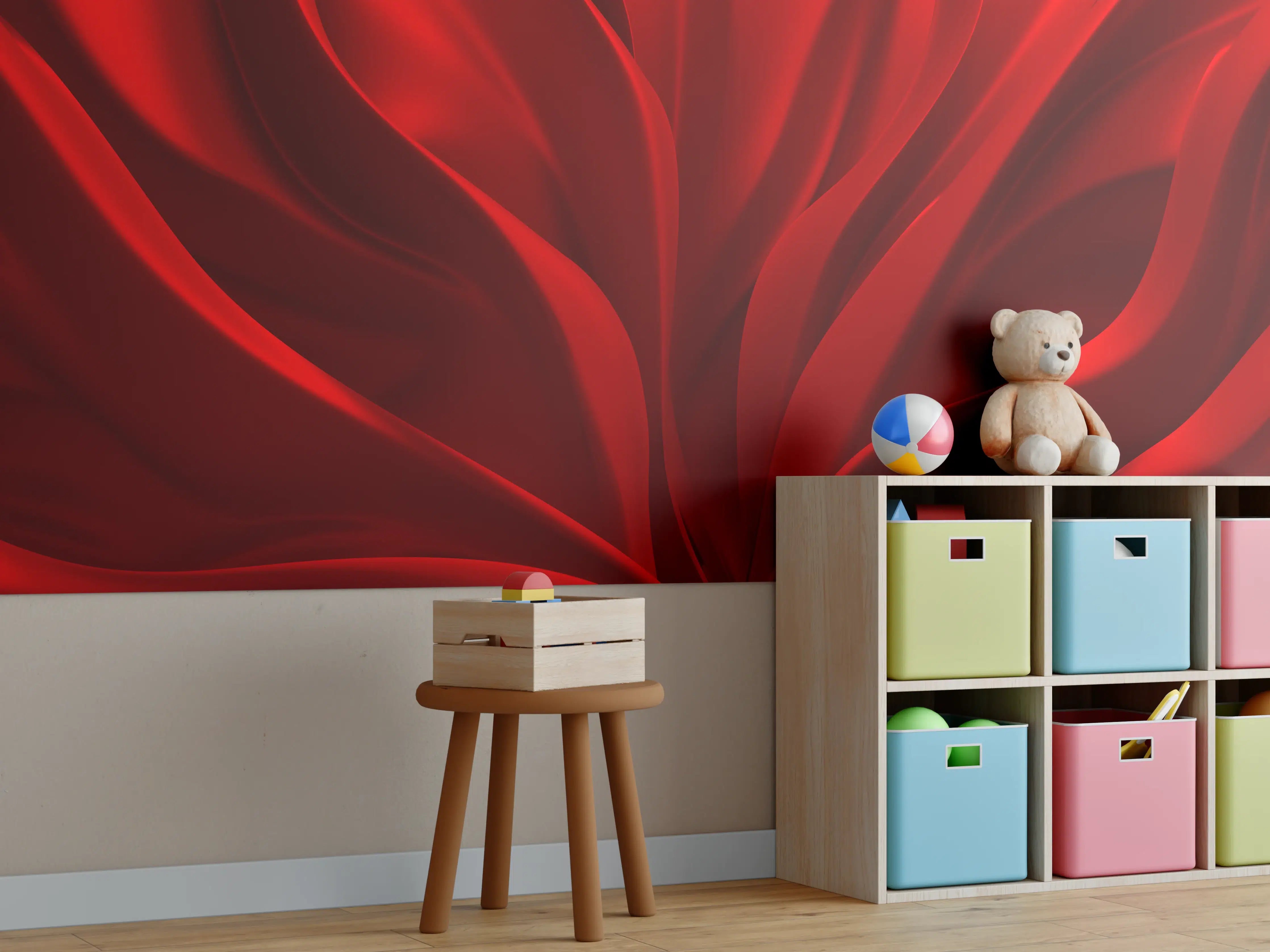 Kinderzimmer Wandgestaltung - Rotes Wellen Muster