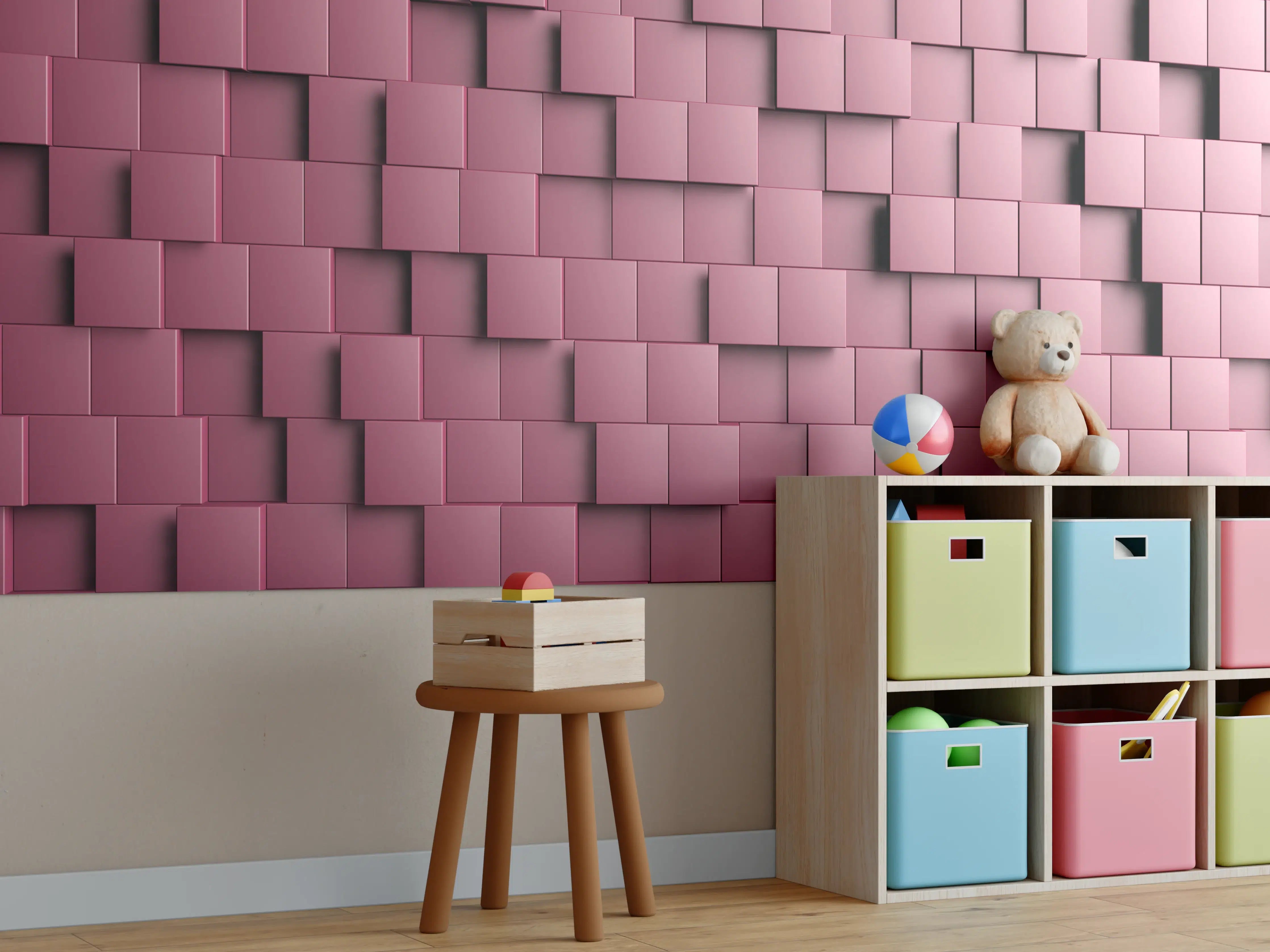Kinderzimmer Wandgestaltung - Rotes Würfel-Muster Hintergrund