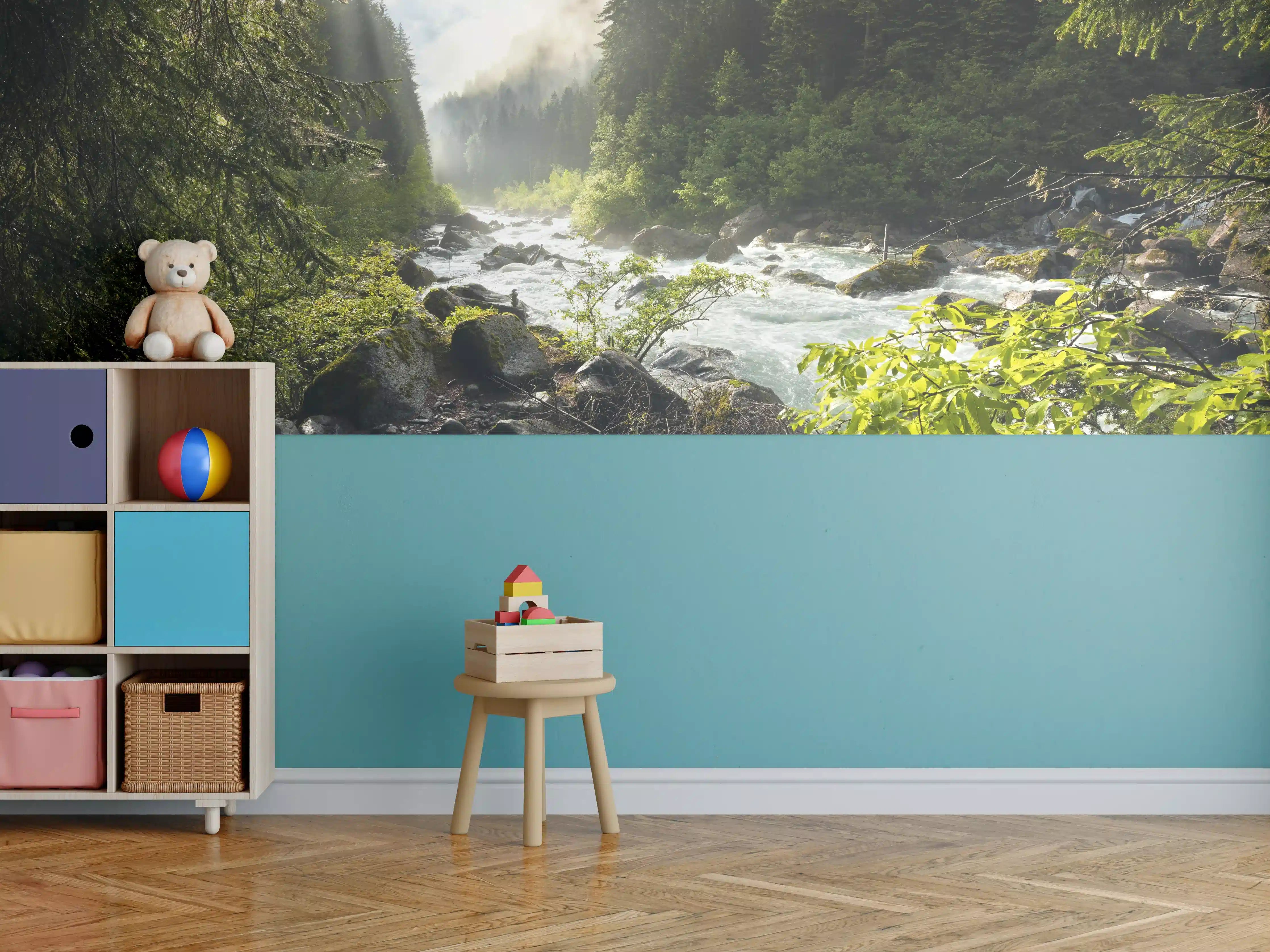 Kinderzimmer Wandgestaltung - Ruhiger Fluss mitten im Wald