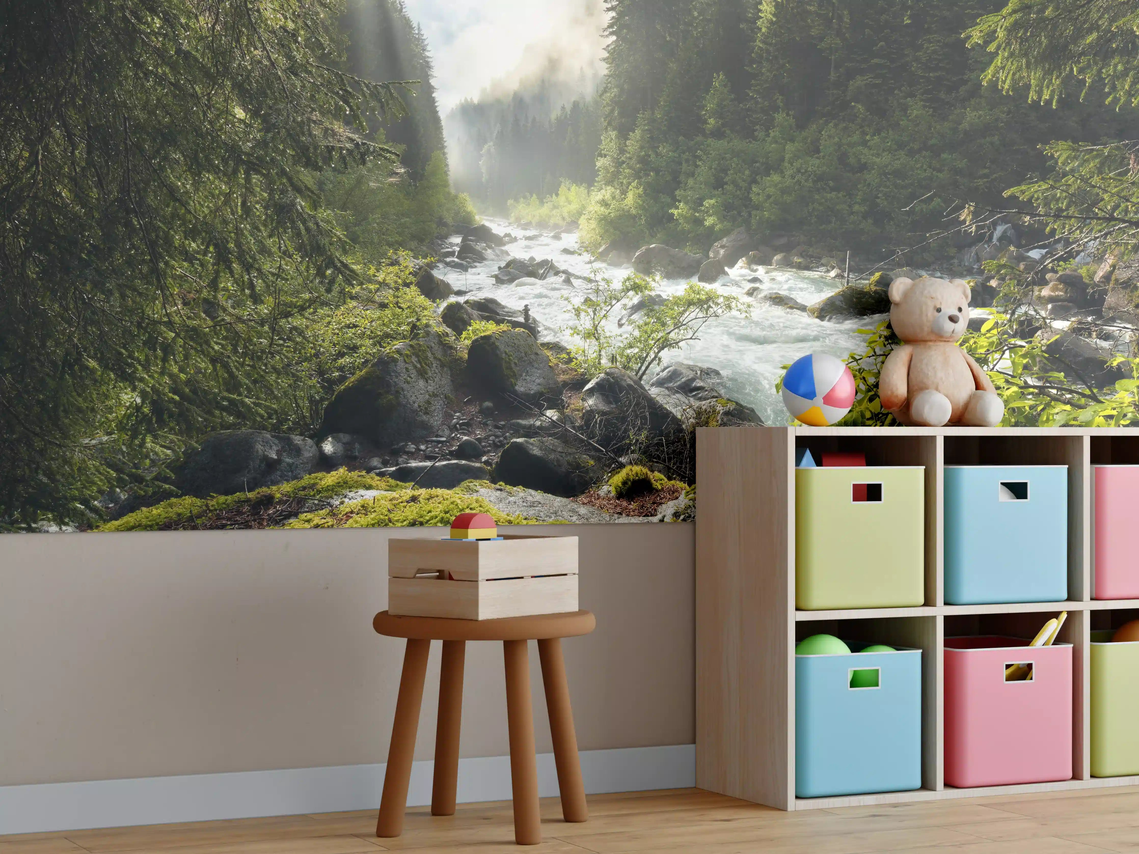 Kinderzimmer Wandgestaltung - Ruhiger Fluss mitten im Wald