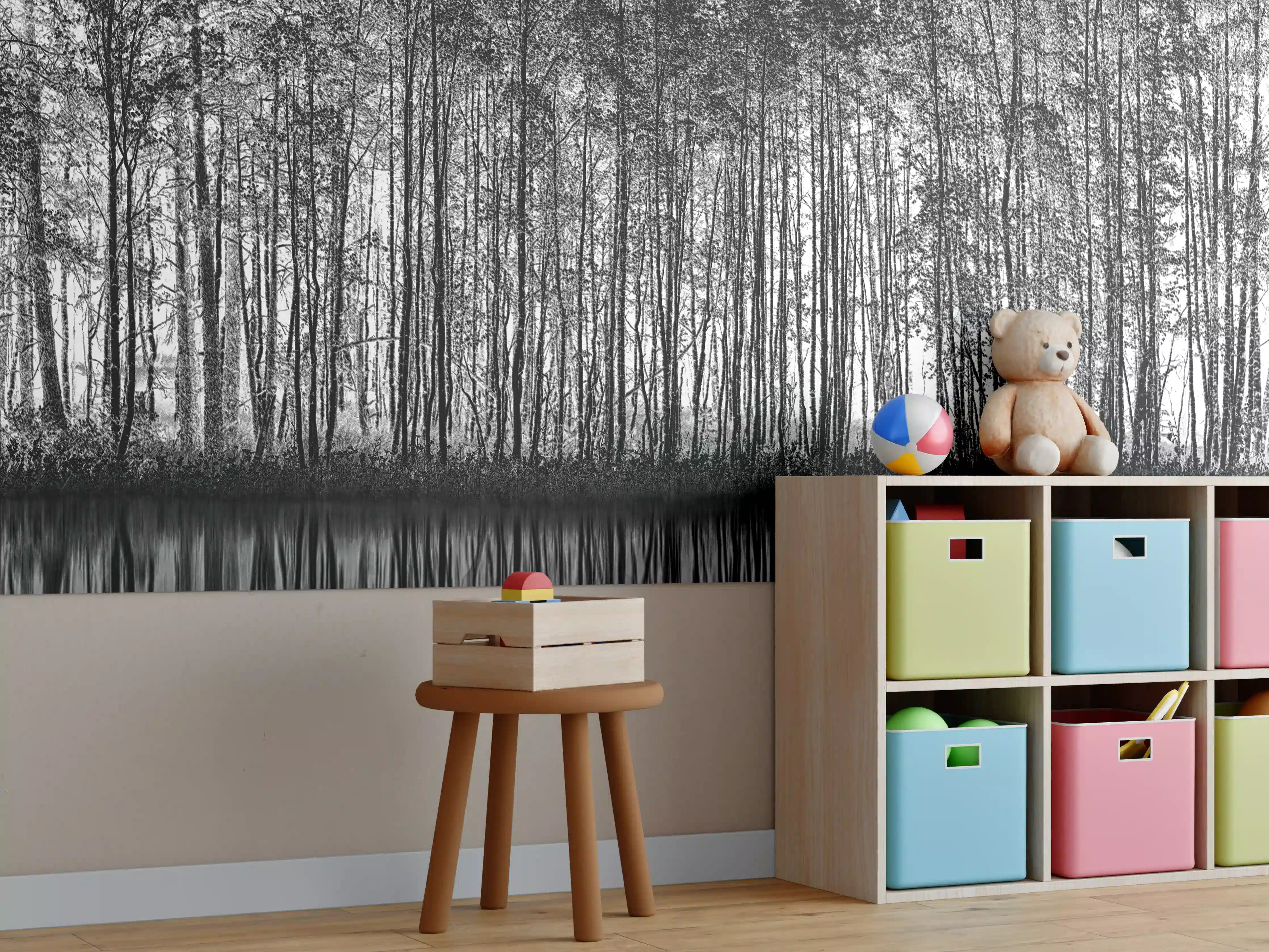 Kinderzimmer Wandgestaltung - Ruhiger Wald - Wasser Reflektion 