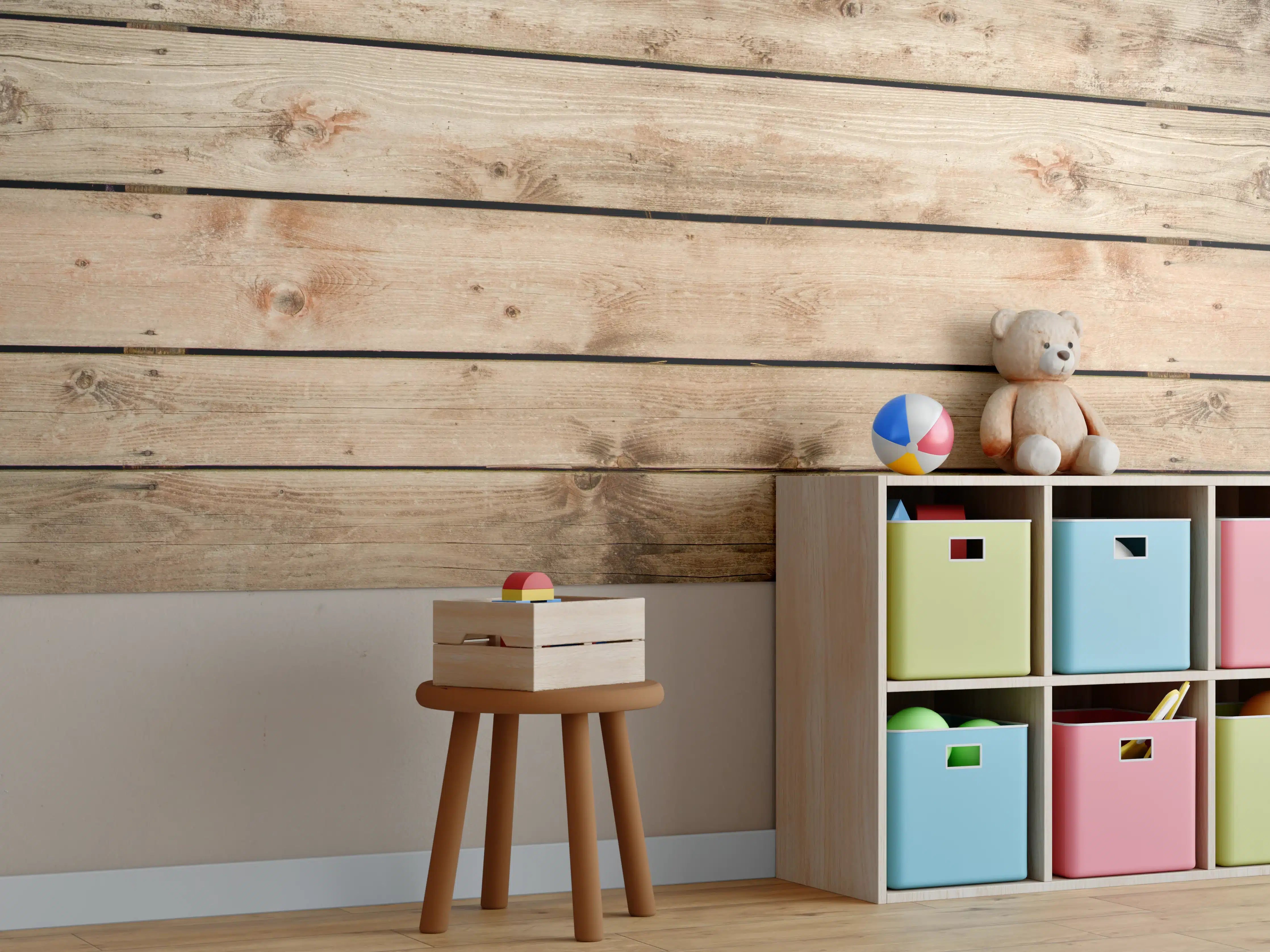 Kinderzimmer Wandgestaltung - Rustikale Braun-Holz-Textur