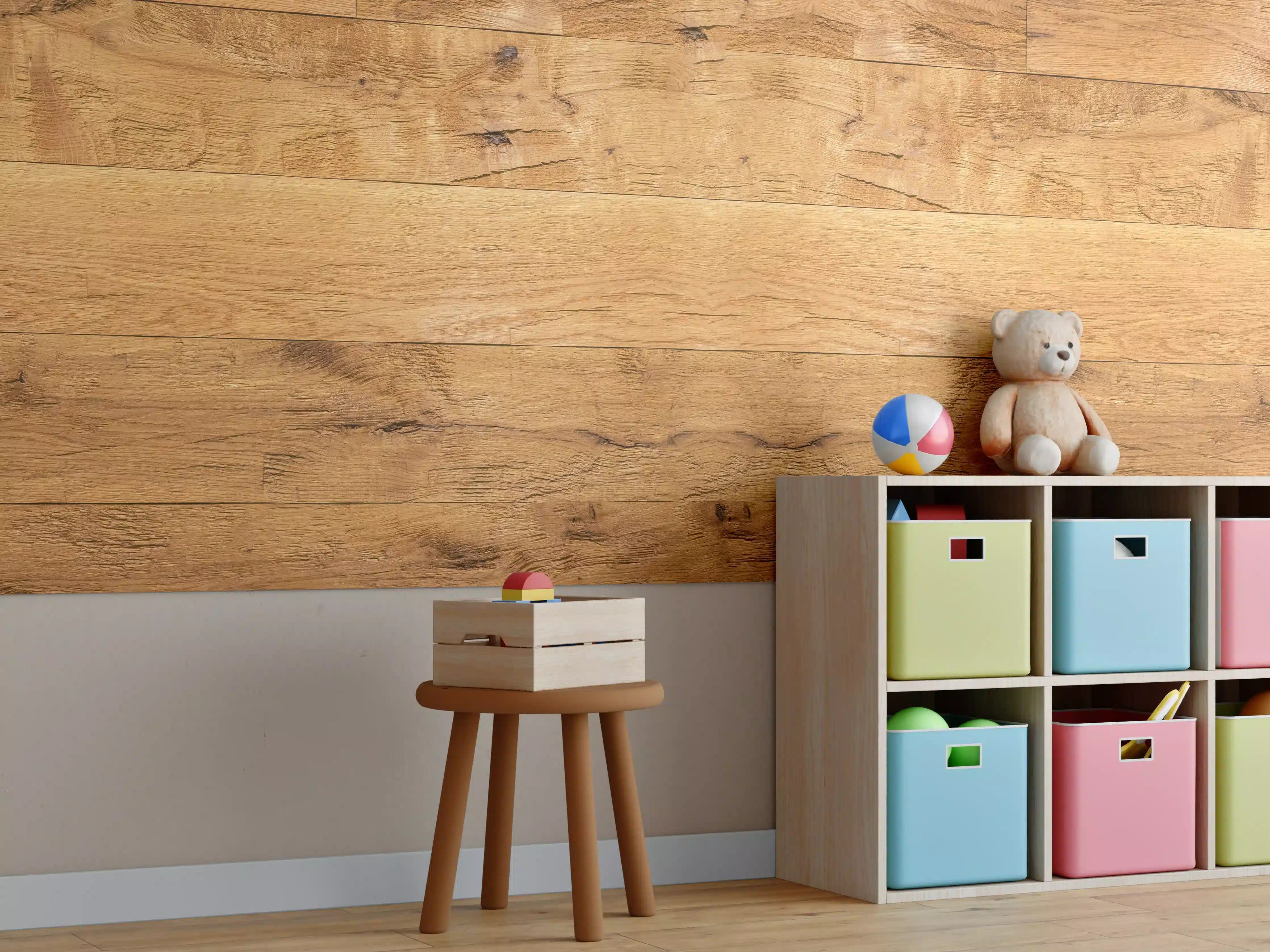 Kinderzimmer Wandgestaltung - Rustikale Holzplatte