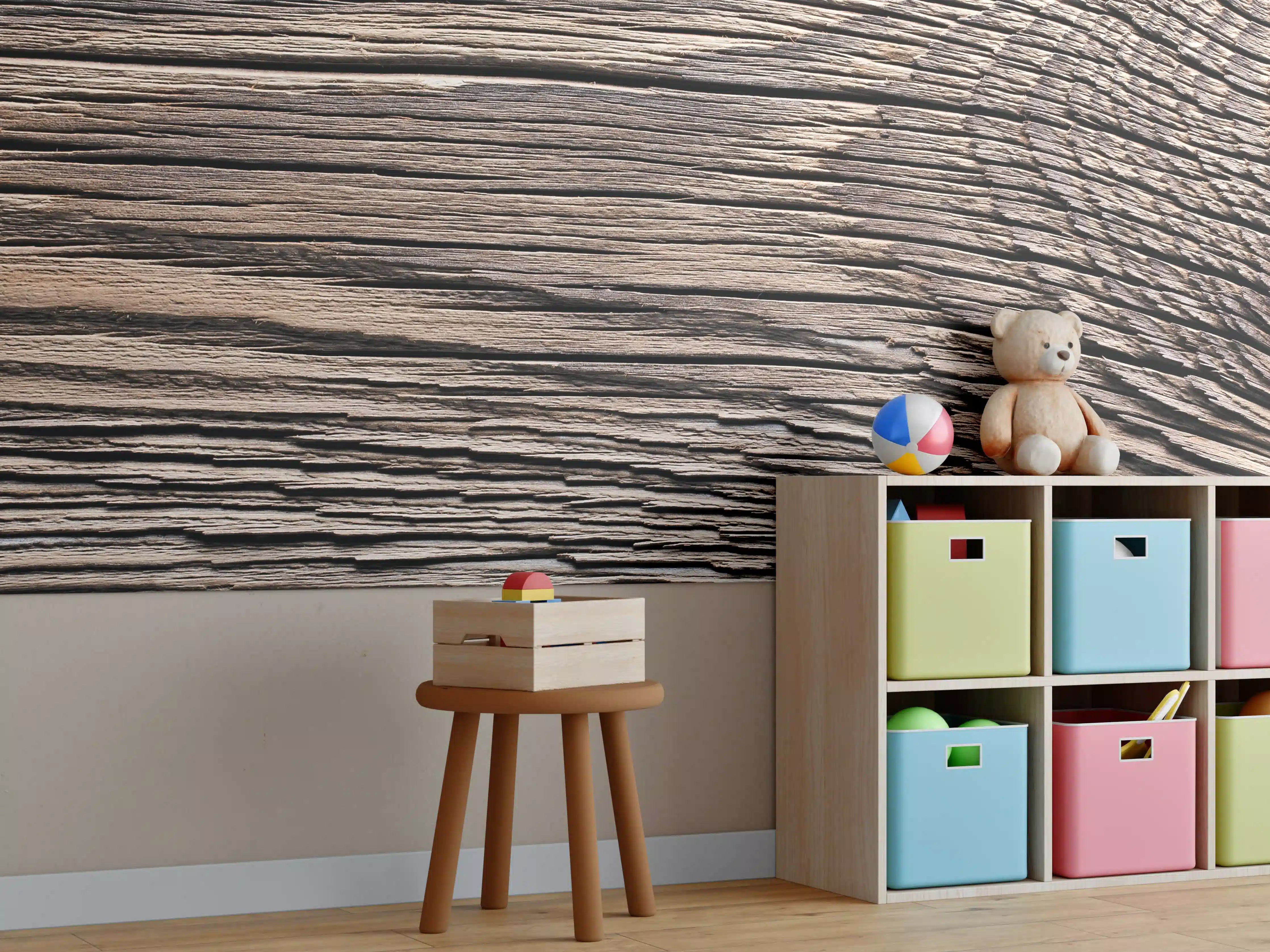 Kinderzimmer Wandgestaltung - Rustikale Holzstruktur in warmen Tönen