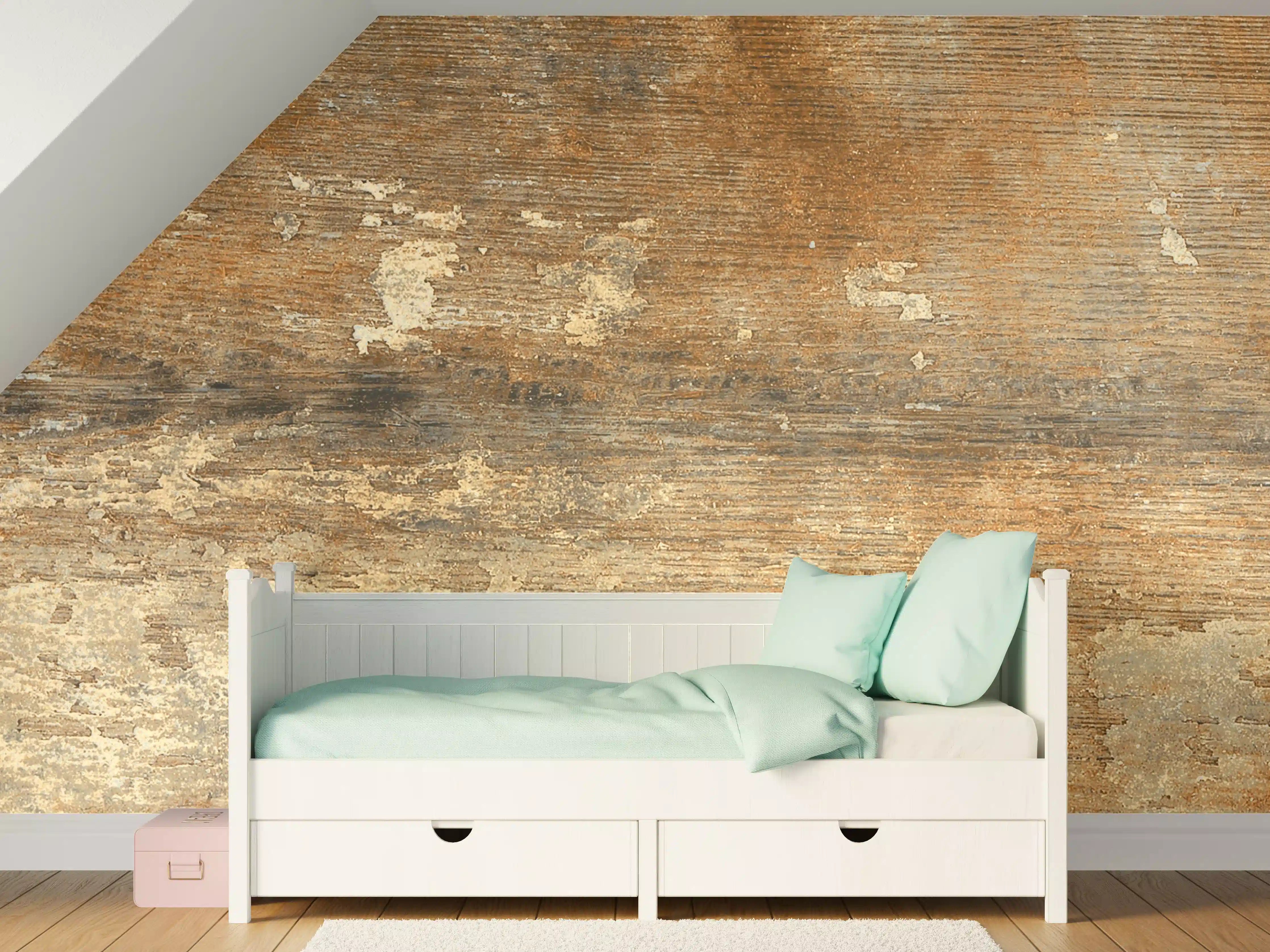 Kinderzimmer Wandgestaltung - Rustikale Holzwand mit warmen Brauntönen