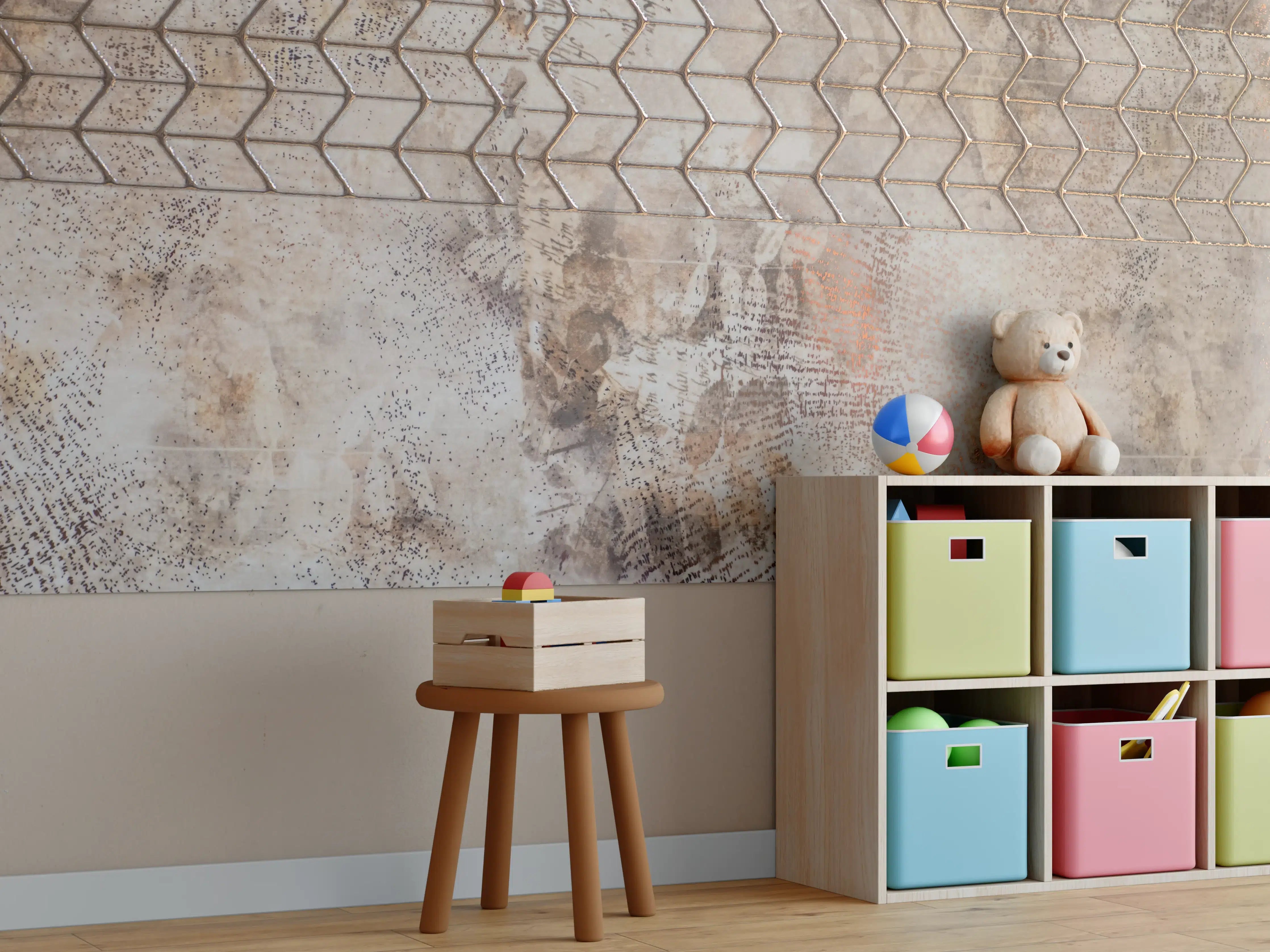 Kinderzimmer Wandgestaltung - Rustikale Metall- und Steinstruktur