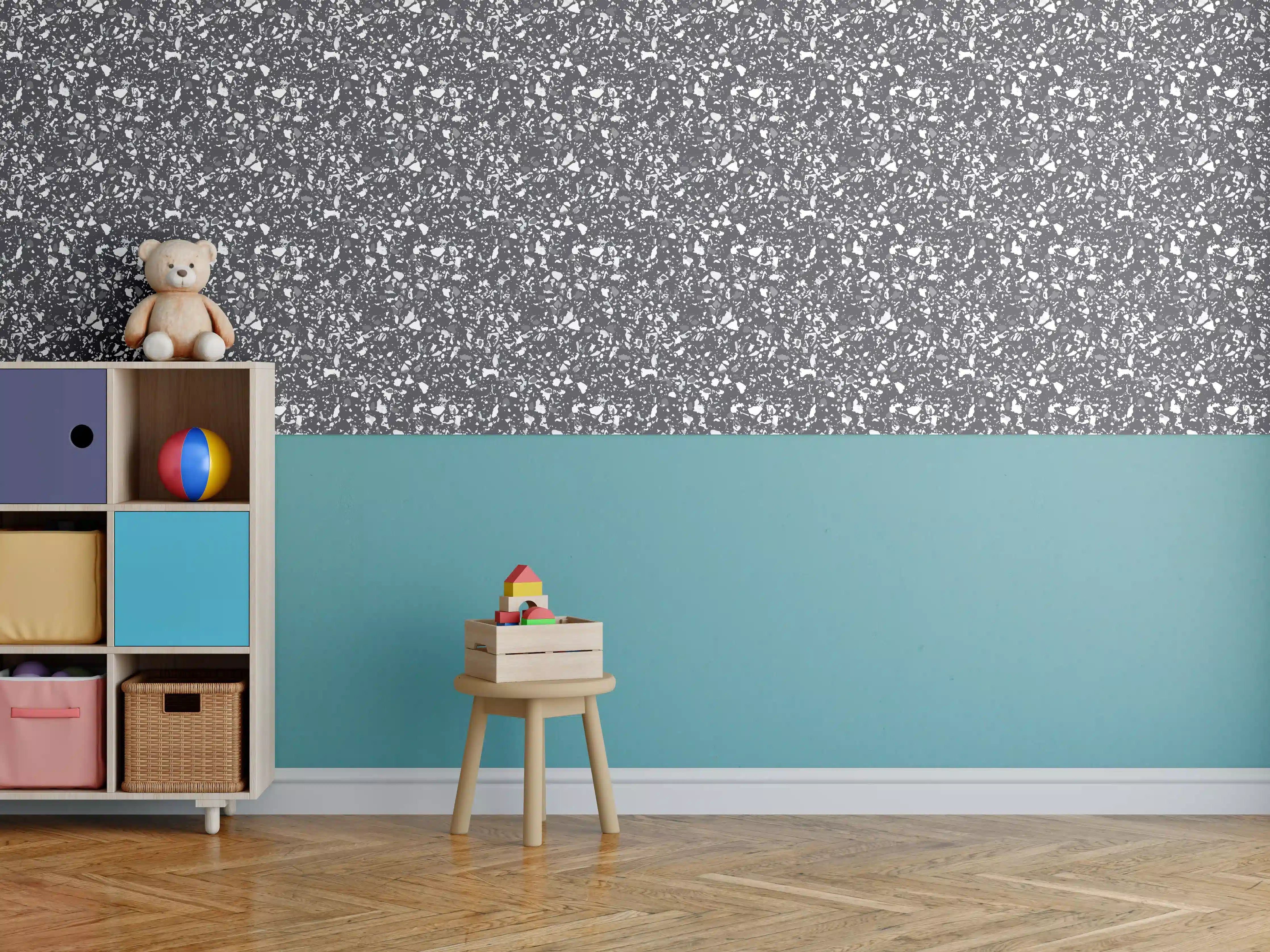 Kinderzimmer Wandgestaltung - Rustikaler Antrazit-Terrazzo-Look