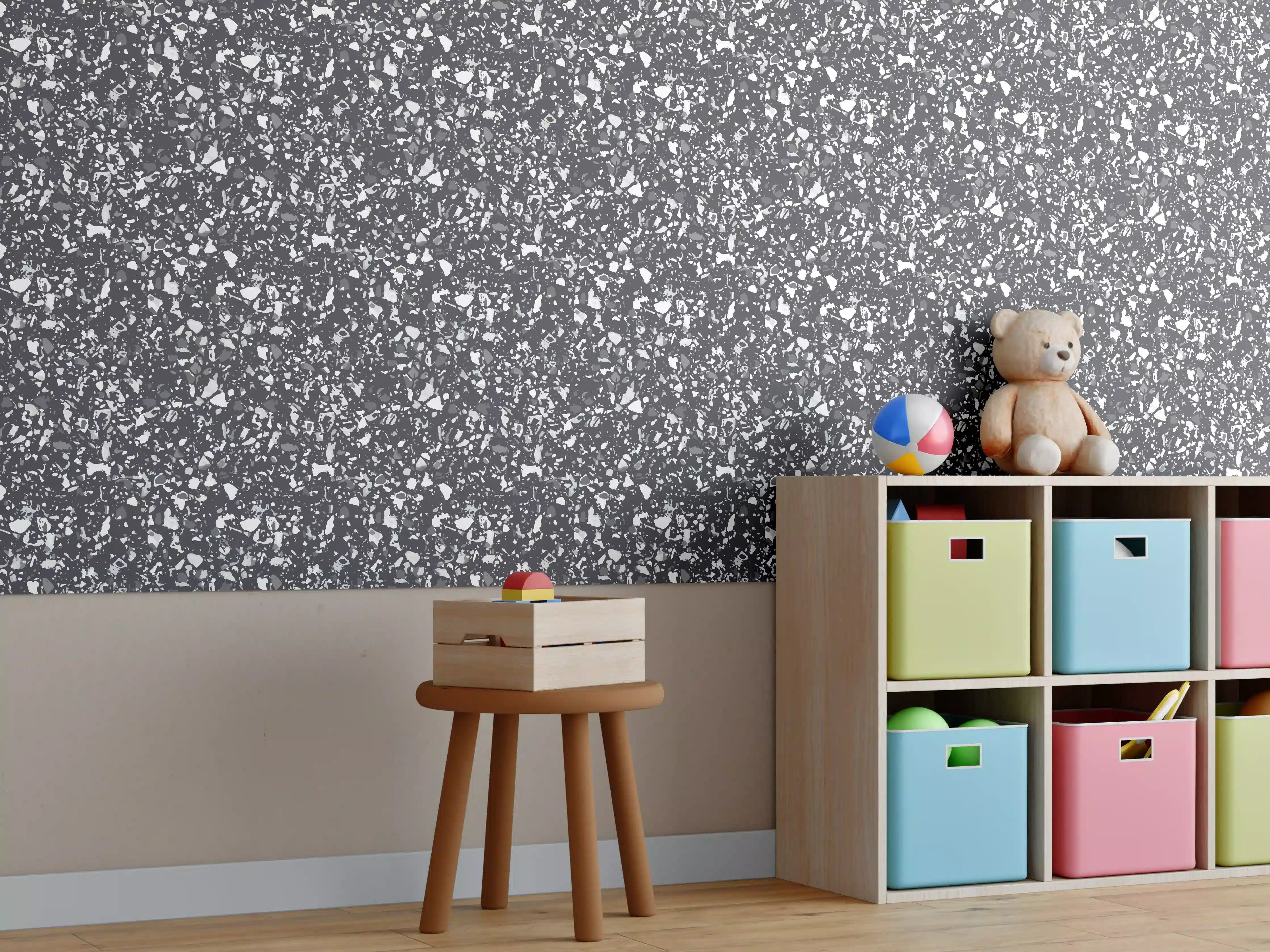 Kinderzimmer Wandgestaltung - Rustikaler Antrazit-Terrazzo-Look