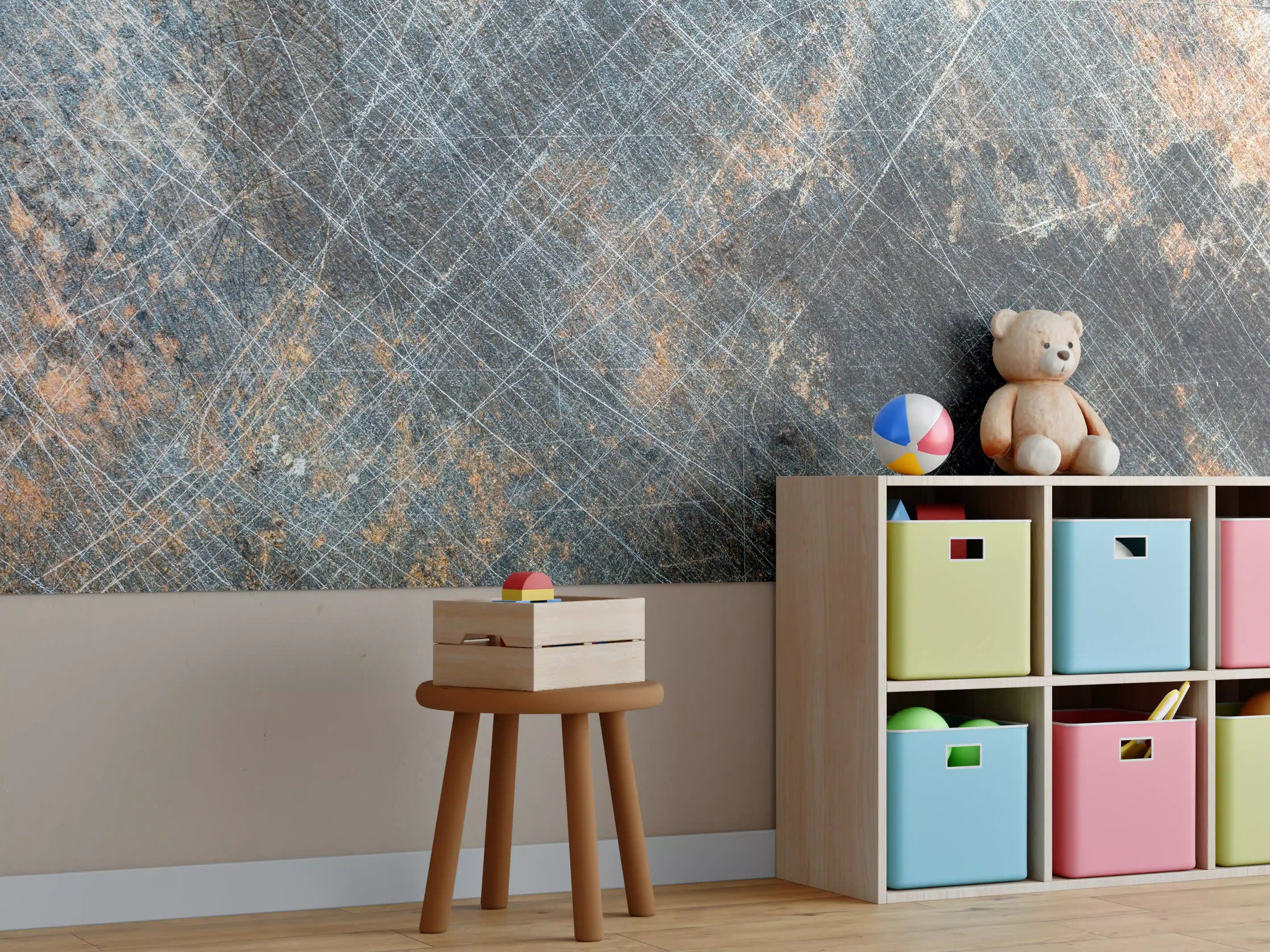 Kinderzimmer Wandgestaltung - Rustikales zerkratztes Metall