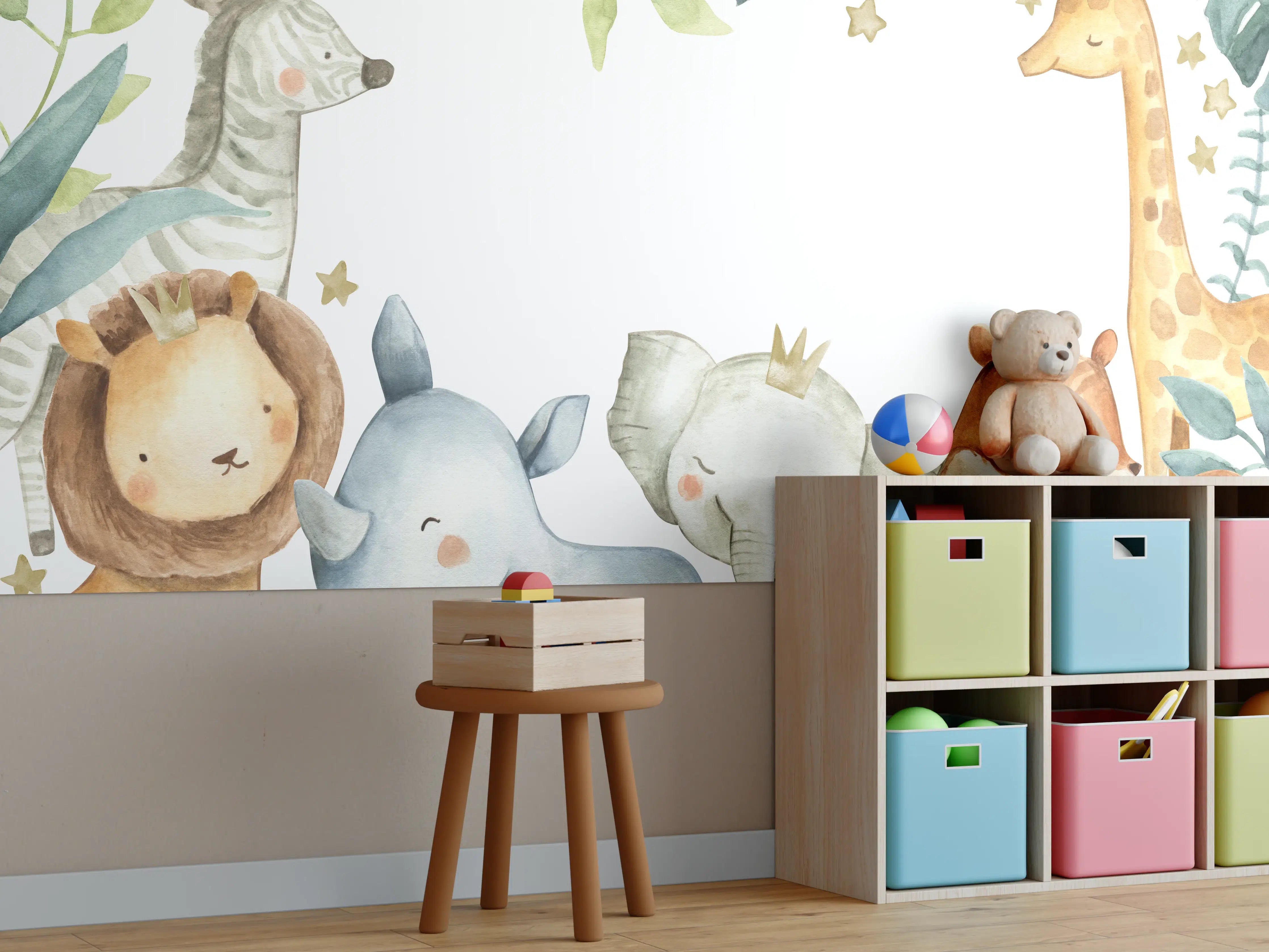 Kinderzimmer Wandgestaltung - Safari Tiere Aquarell 