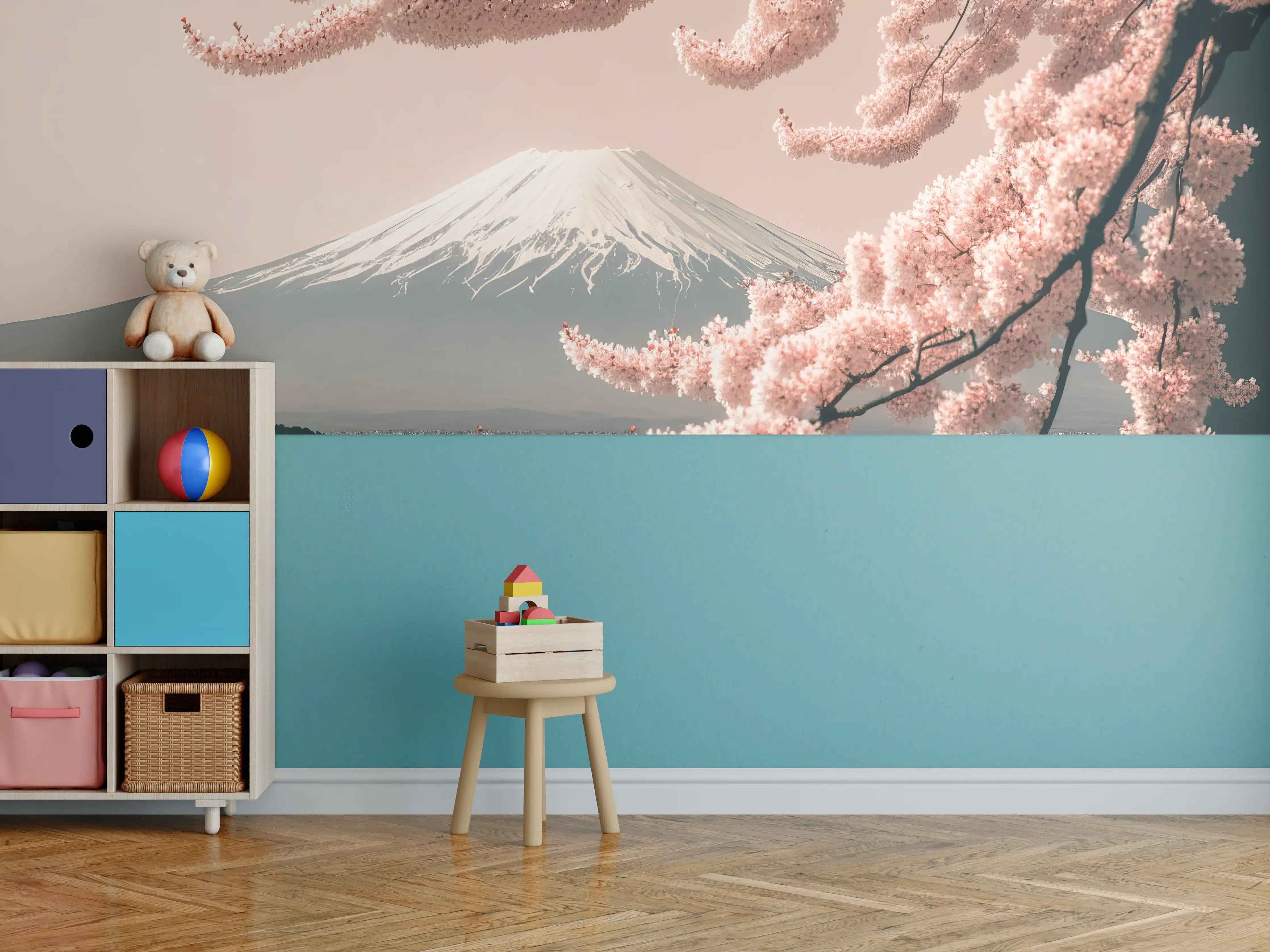 Kinderzimmer Wandgestaltung - Sakura Baum mit Fuji Berg im Hintergrund