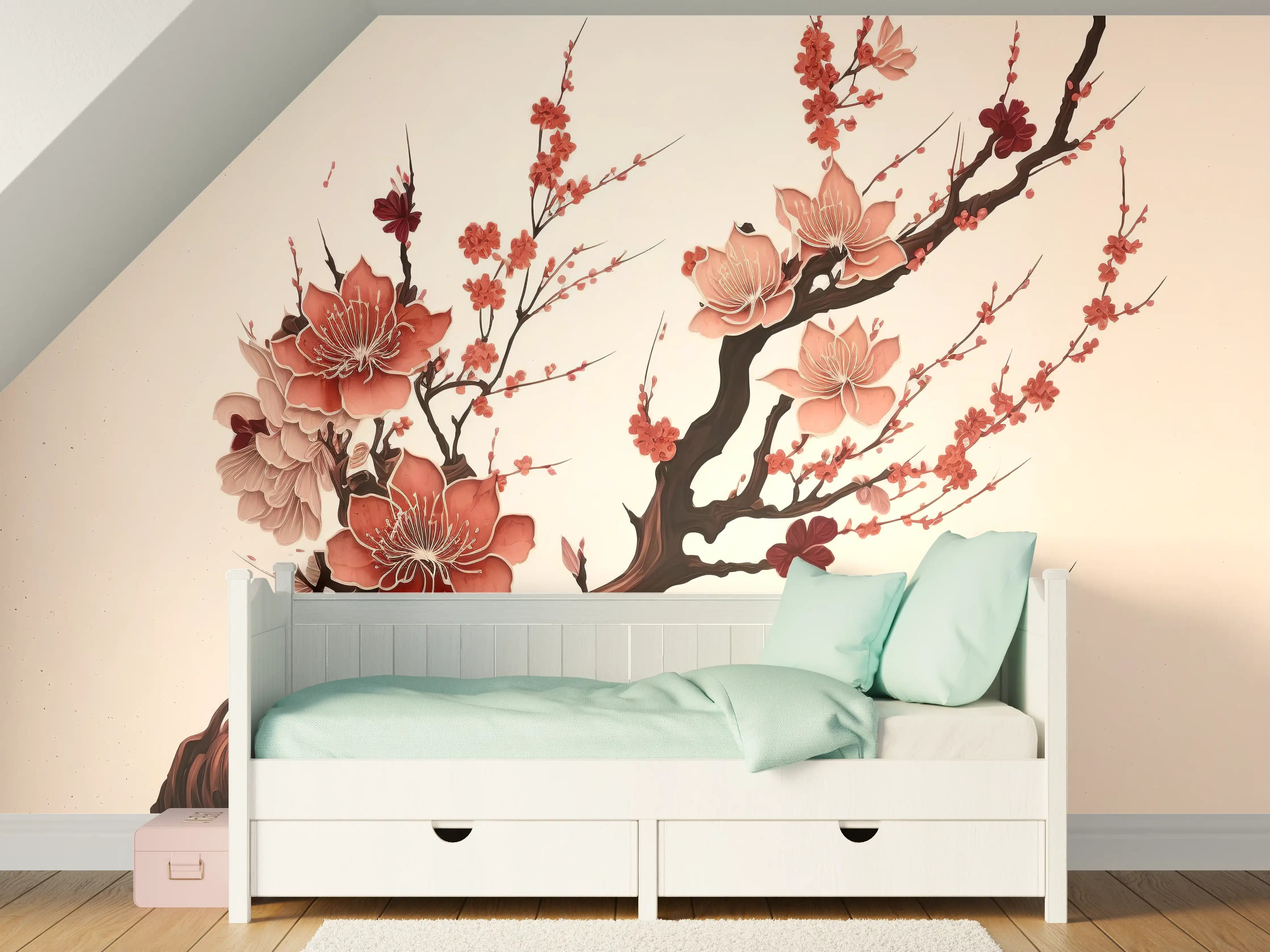 Kinderzimmer Wandgestaltung - Sakura Kirschblüte Aquarell