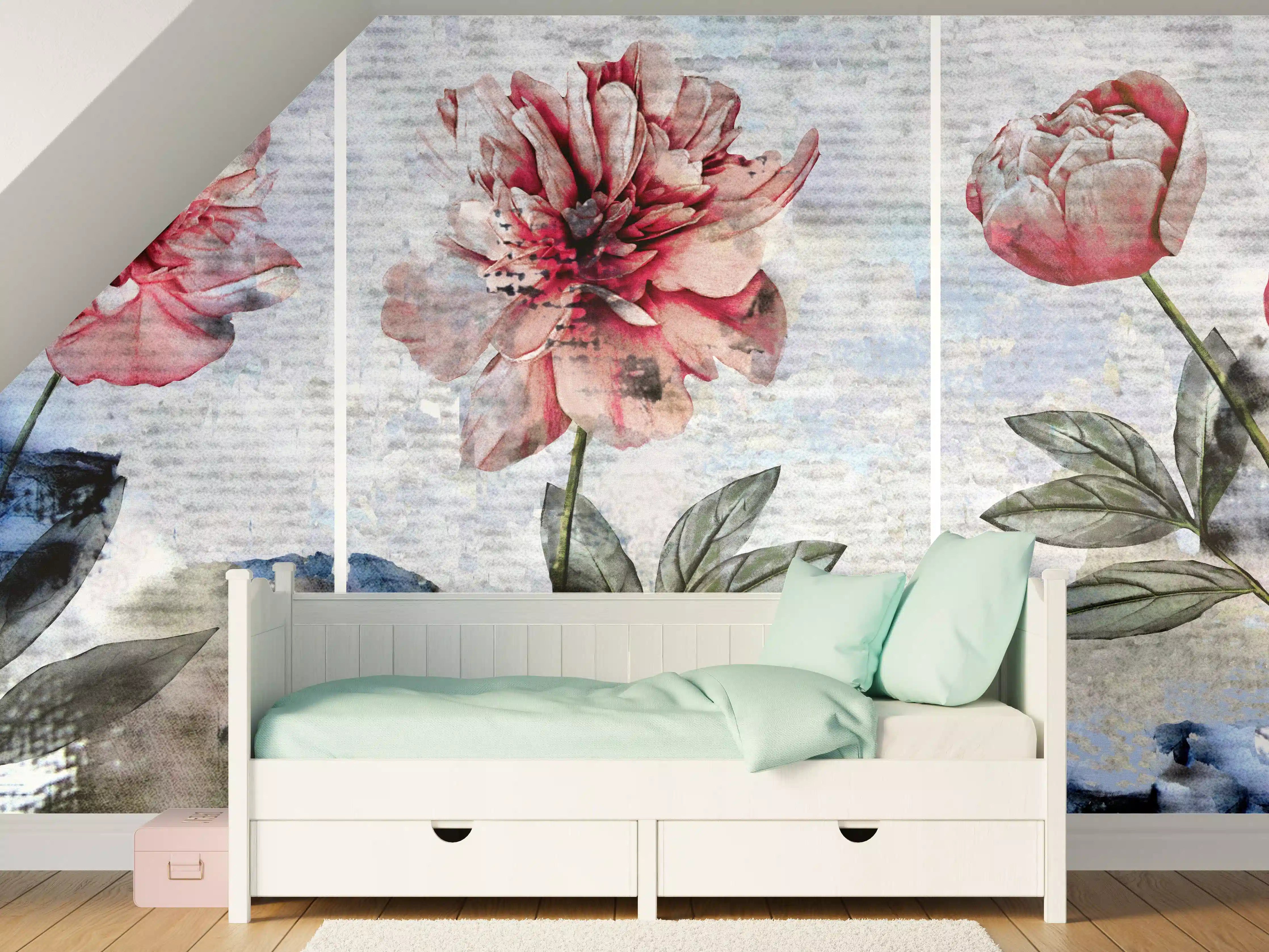 Kinderzimmer Wandgestaltung - Sammlung von rosa Blumen - Ölgemälden