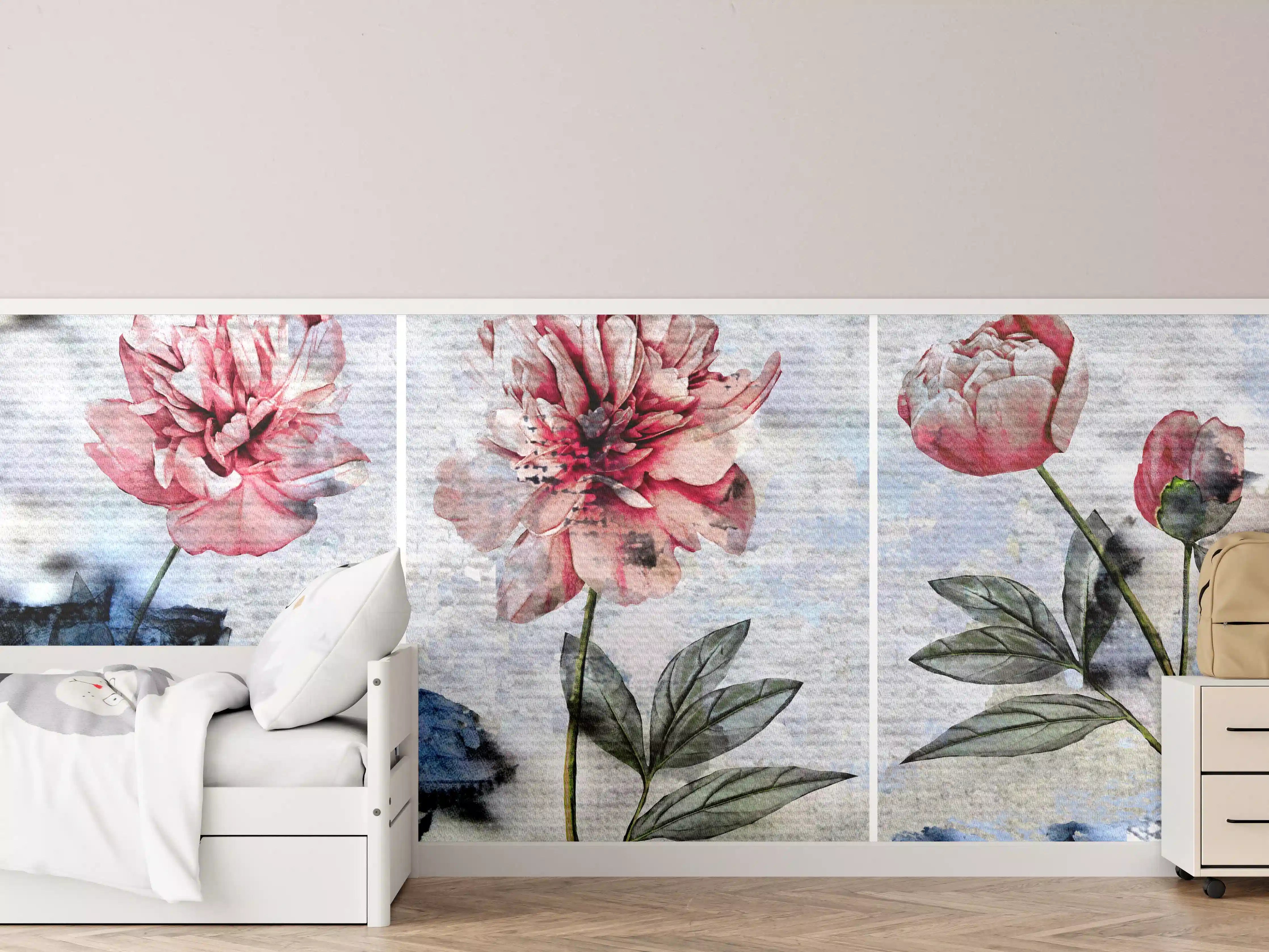 Kinderzimmer Wandgestaltung - Sammlung von rosa Blumen - Ölgemälden