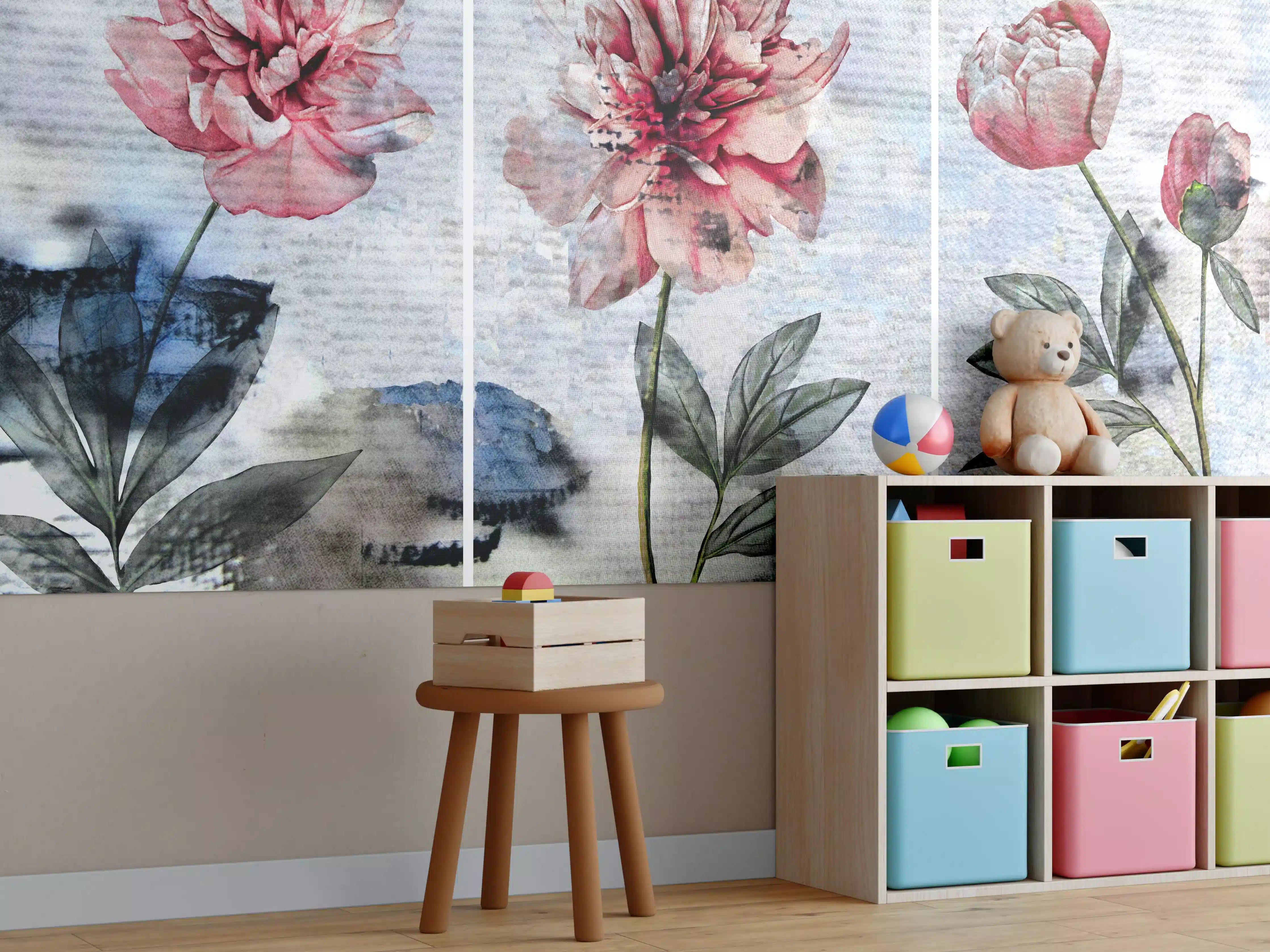Kinderzimmer Wandgestaltung - Sammlung von rosa Blumen - Ölgemälden