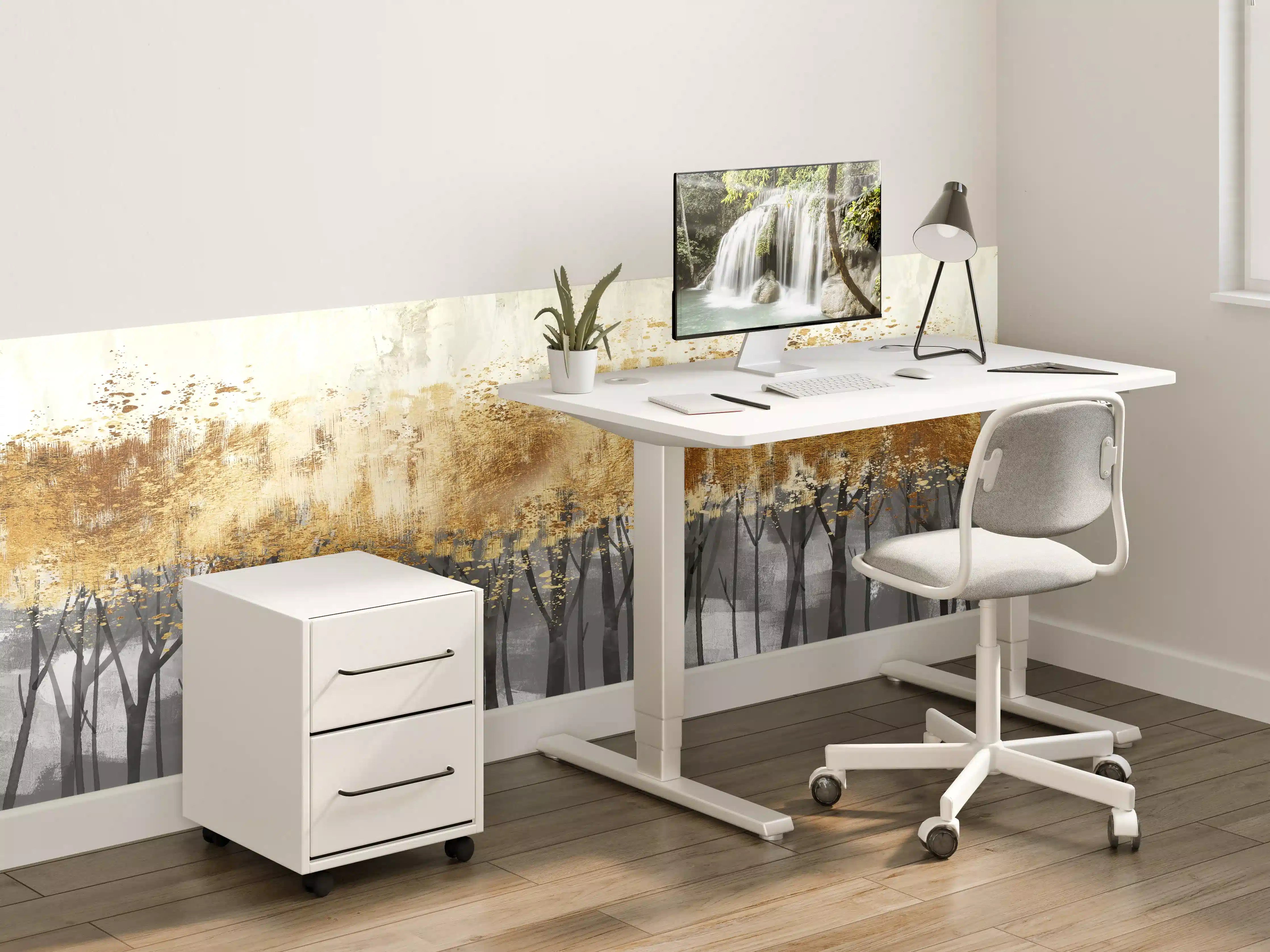 Kinderzimmer Wandgestaltung - Sanfte Baumlandschaft mit Goldakzenten