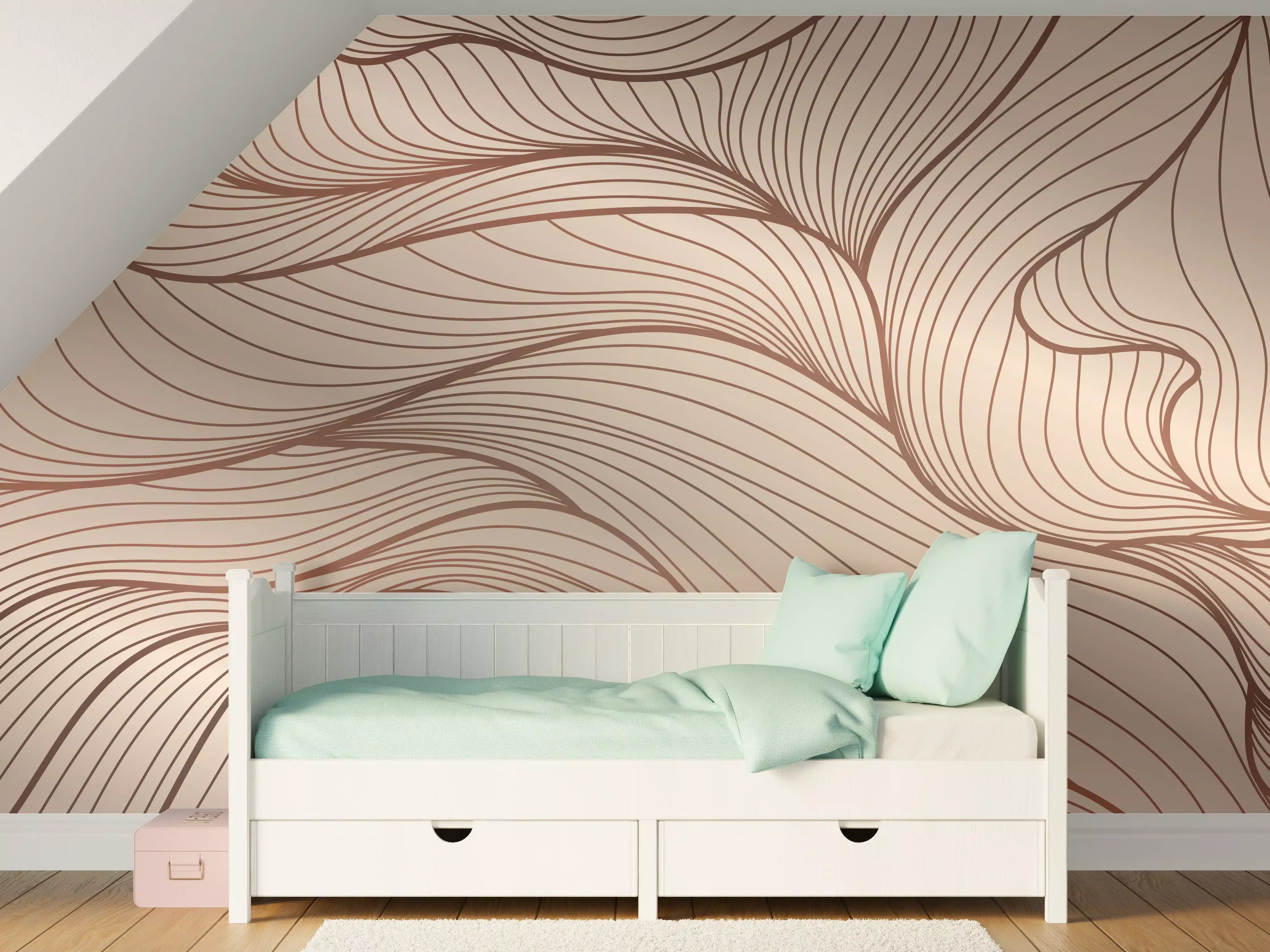 Kinderzimmer Wandgestaltung - Sanfte Beige-Wellen mit feinen Linien